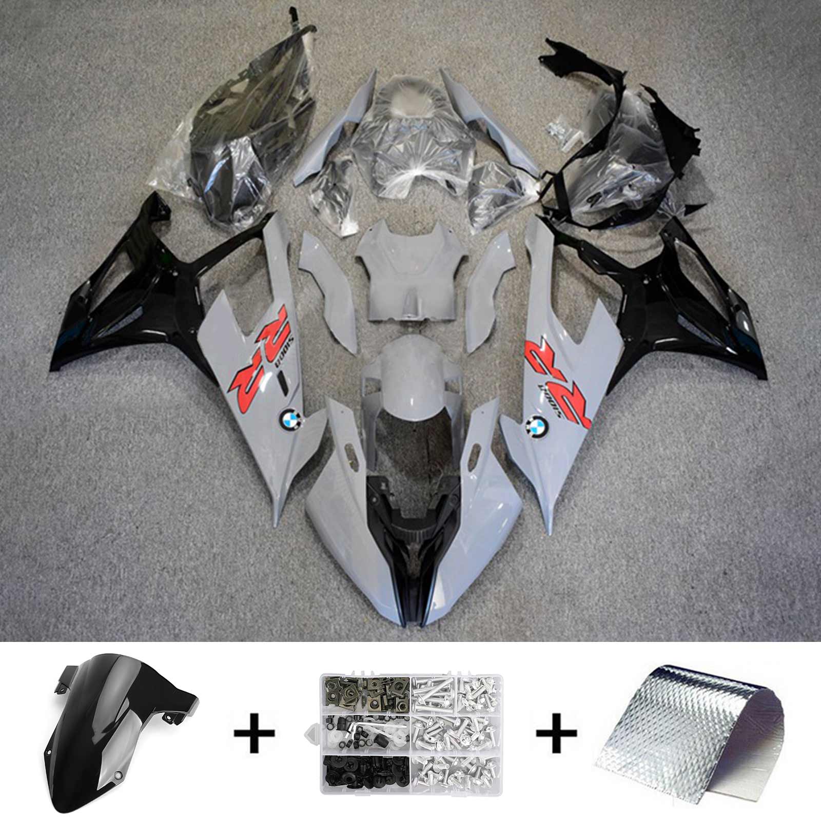 Amotopart 2019-2022 Kit carena racing BMW S1000RR/M1000RR Nero Grigio-Bianco