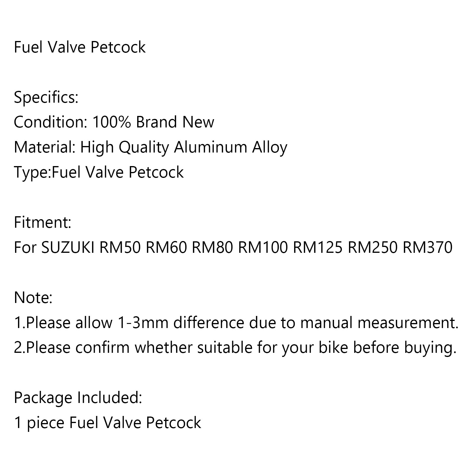Petcock Fuel Switch Valve For SUZUKI RM50 RM60 RM80 RM100 RM125 RM250 RM370 Generic