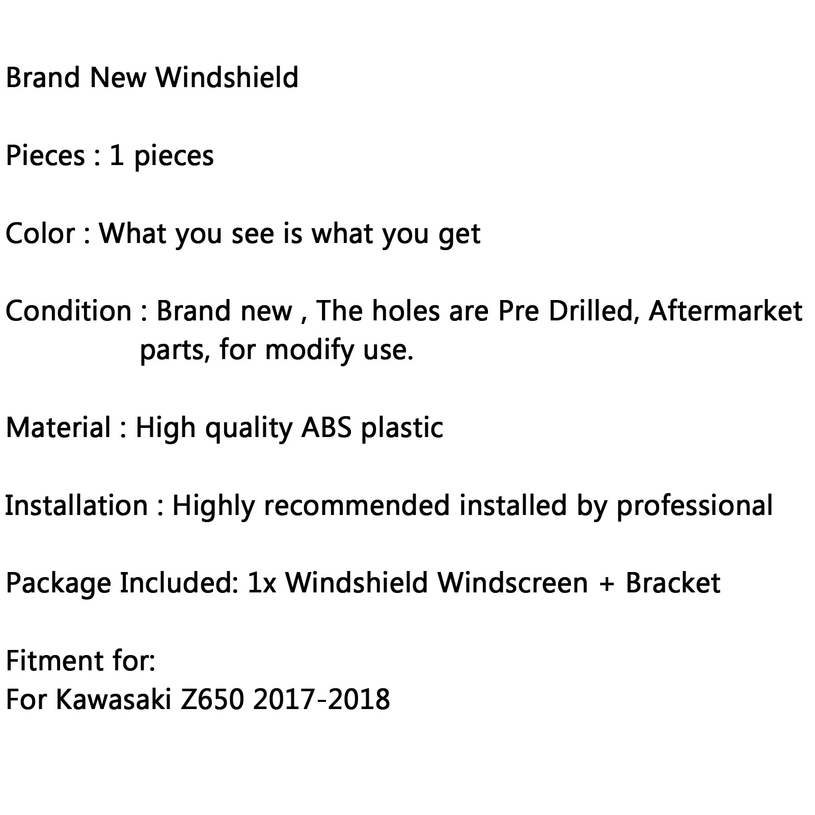 ABS Windshield Screen Windscreen with Bracket For Kawasaki Z650 2017-up