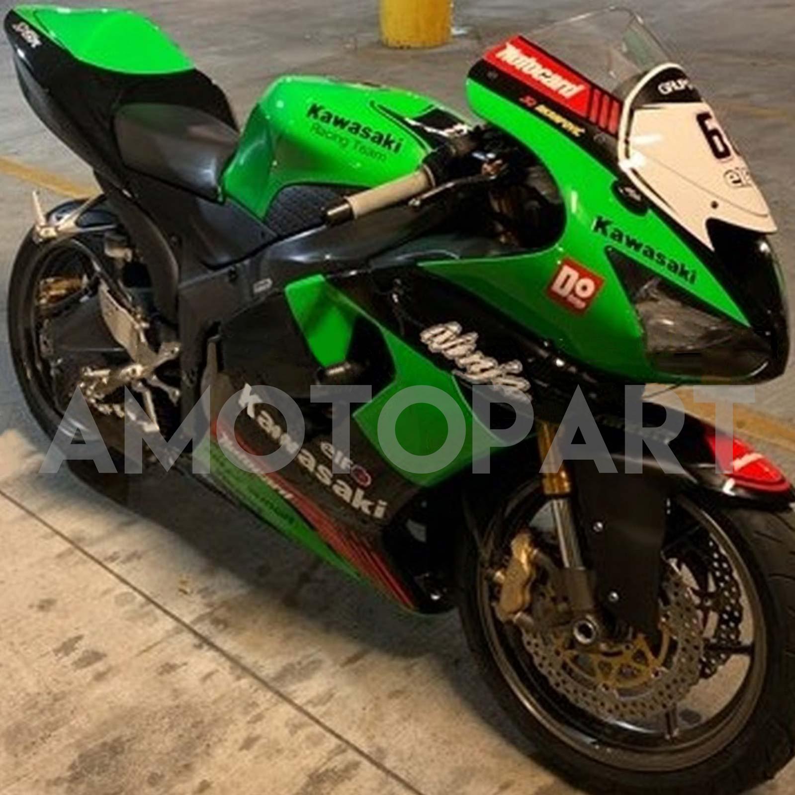 Amotopart Kawasaki 2005-2006 ZX6R 636 Black Mix Green Fairing Kit