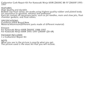 Vergaser-Reparatursatz für Kawasaki Ninja 600R ZX600C 88–97 ZX600F 1995–1997