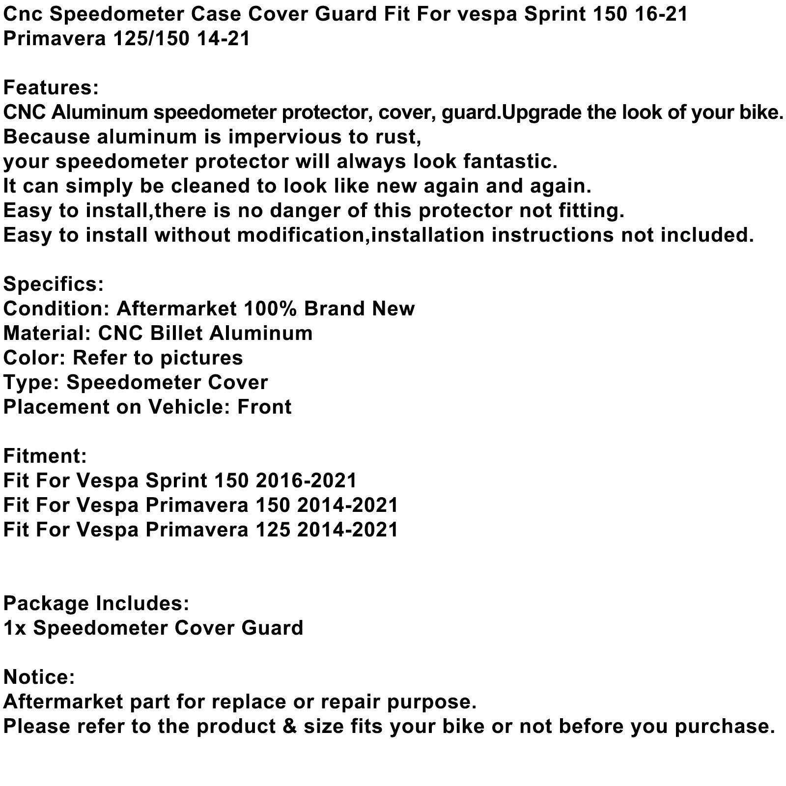 Alu-Tachometerabdeckungsschutz für Vespa Sprint Primavera 150 14-21 Generic