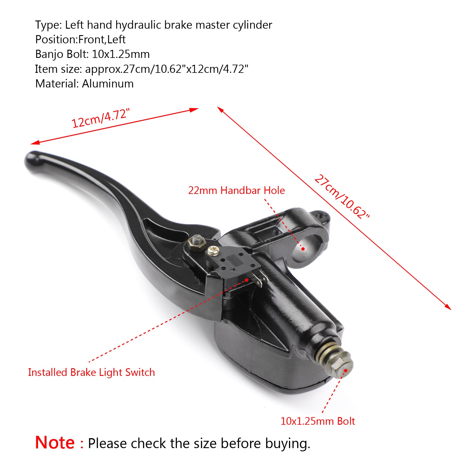 Front Left Brake Master Cylinder Lever Fit For Polaris sportsman XP 850 2009-2014 Scrambler 500 4x4 2003-2012 Big Boss 400L 6X6 1994-1997 Trail Blazer 330 2008-2013