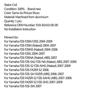 Magneto Generator Stator Coil For Yamaha FZ6 FZ6N FZ6S 04-09 FZ6S 04-07 FAZER S2