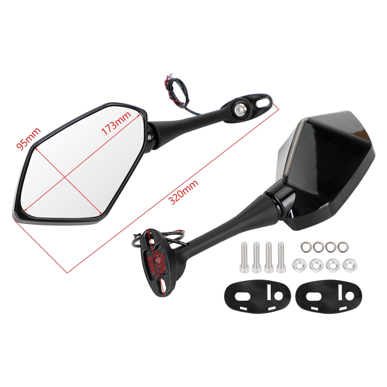 Kawasaki ZX6R ZX10R Ninja 650R Z750 LED Mirrors w/ Turn Signal Indicator