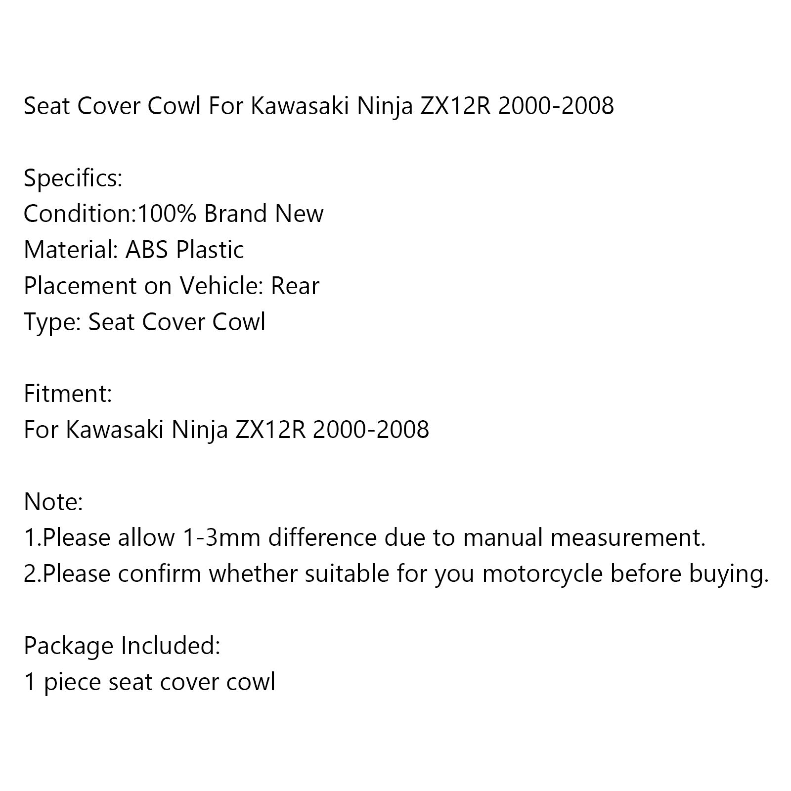 ABS-Rücksitzverkleidungsabdeckung für Kawasaki Ninja ZX12R 2000–2008, grün, generisch