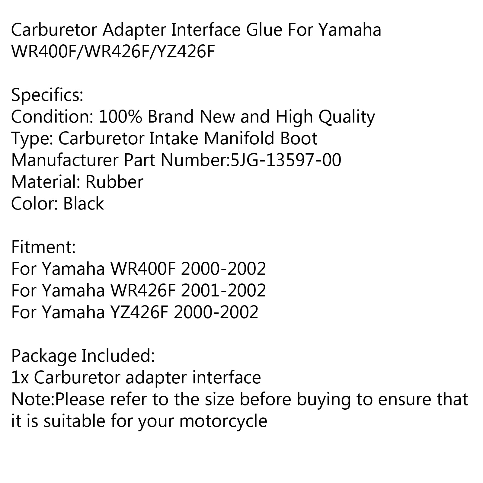 Support de carburateur, collecteur d'admission, démarrage pour Yamaha YZ426F WR400F 2000 – 2002 WR426F