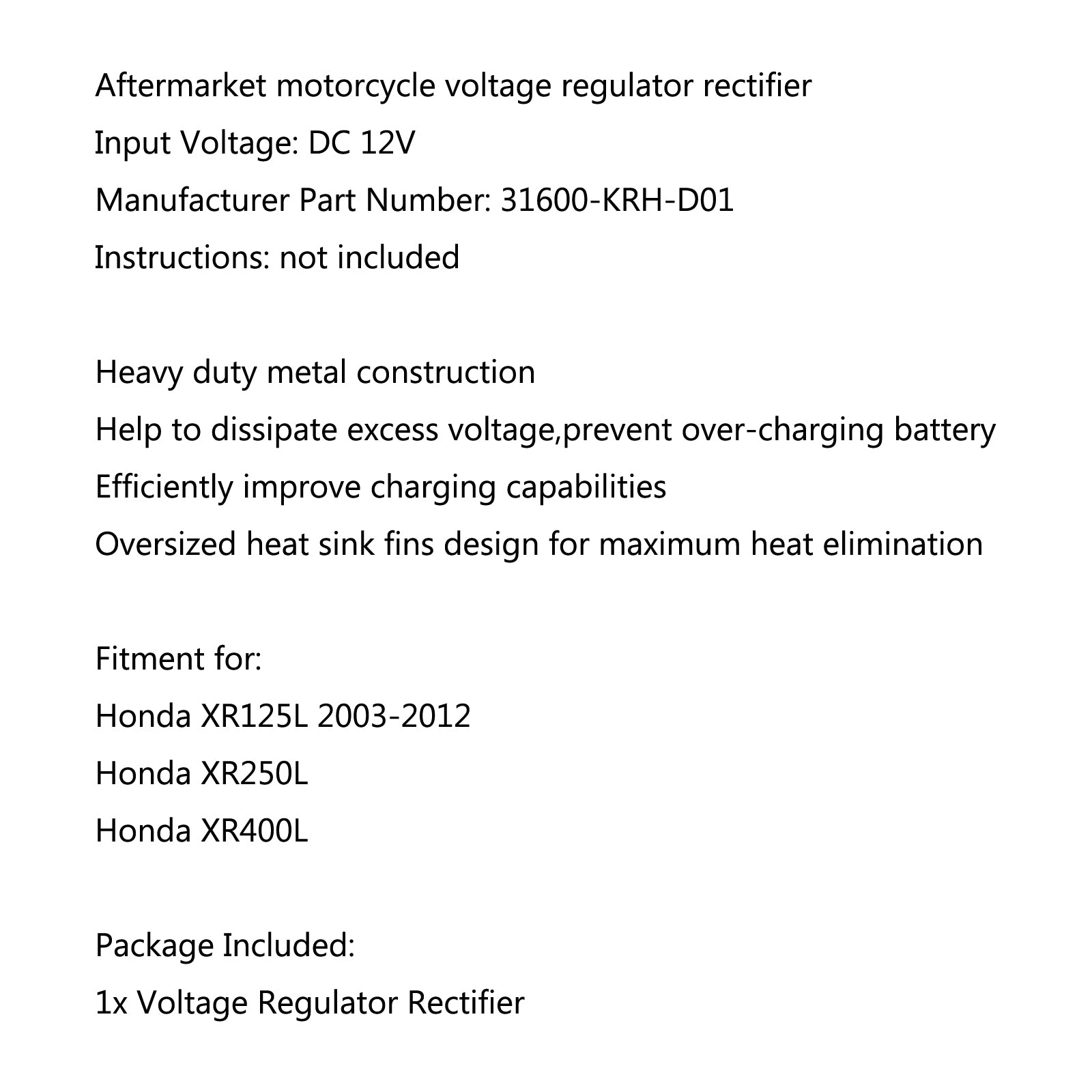Voltage Regulator Rectifier For Honda XR125L 2003-2012 XR250L XR400L