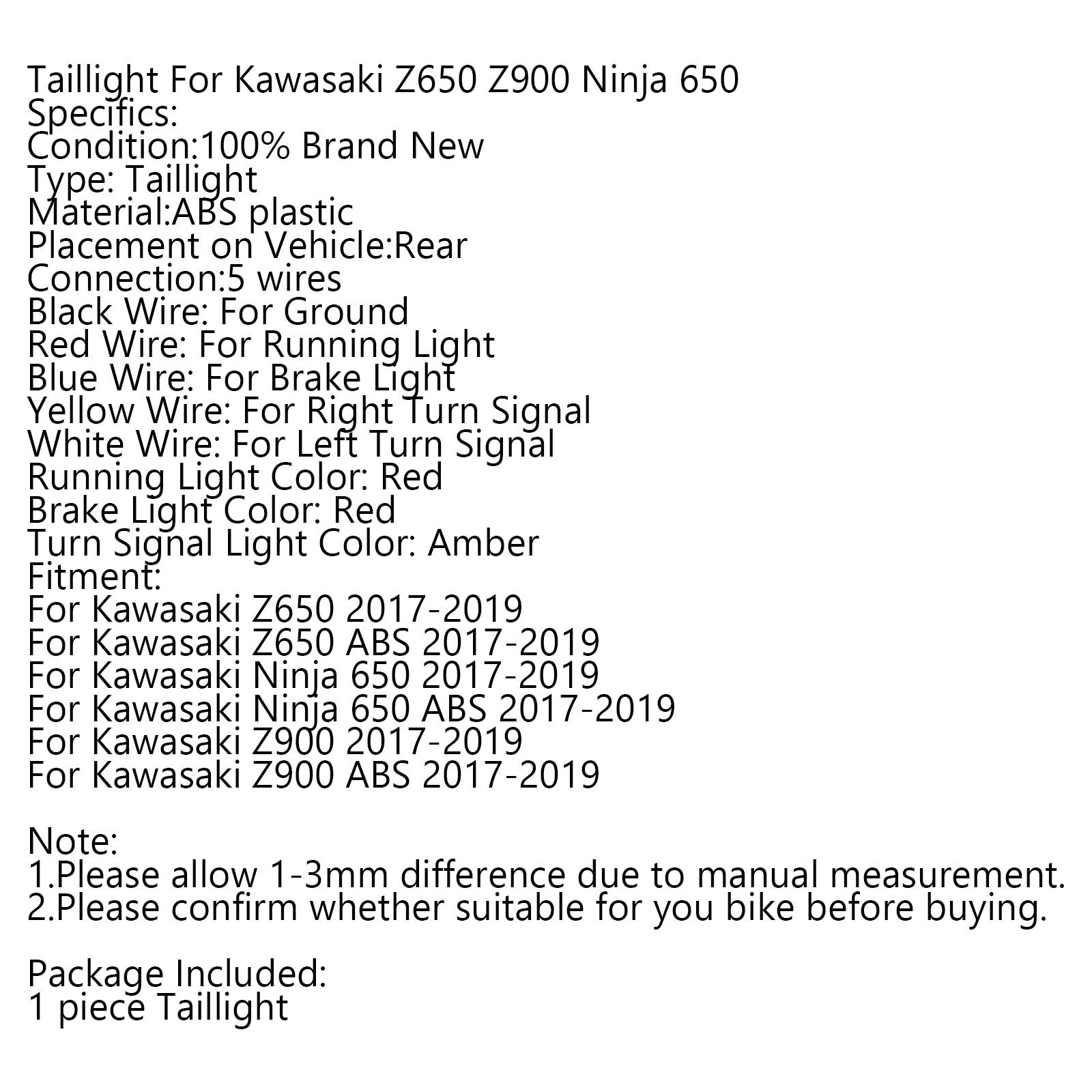 LED Brake Turn Signals Taillight For Kawasaki Z650 Ninja 650 Z900 17-19 Silver