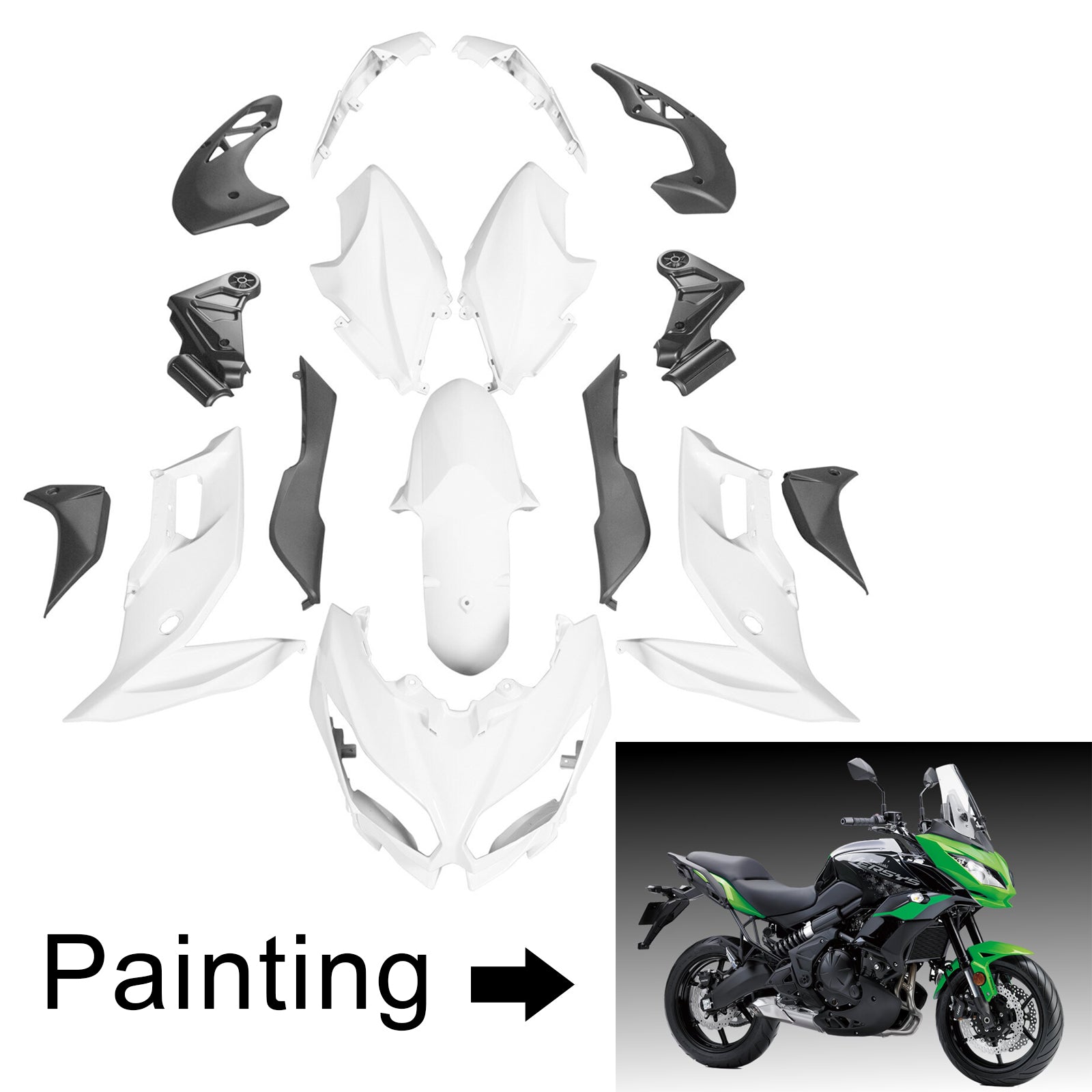 Amotopart 2015-2021 Kawasaki Versys 650 Kit de carenado verde negro