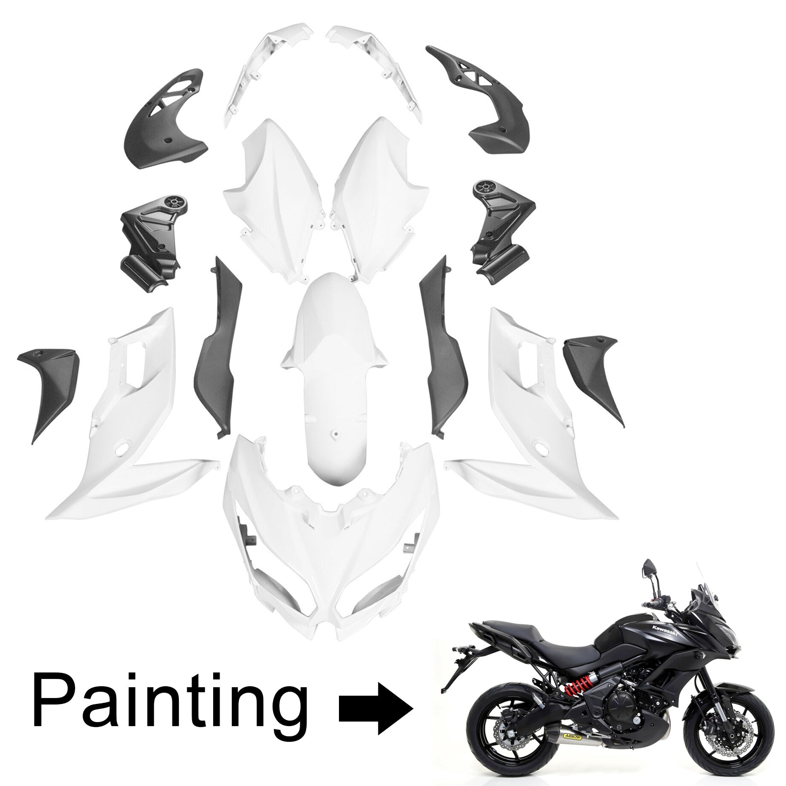 Amotopart 2015-2021 Kawasaki Versys 650 All Black Fairing Kit