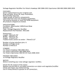 Spannungsgleichrichterregler für Polaris Sportsman / Hawkeye 300 06-11 #.4011182 Generisch