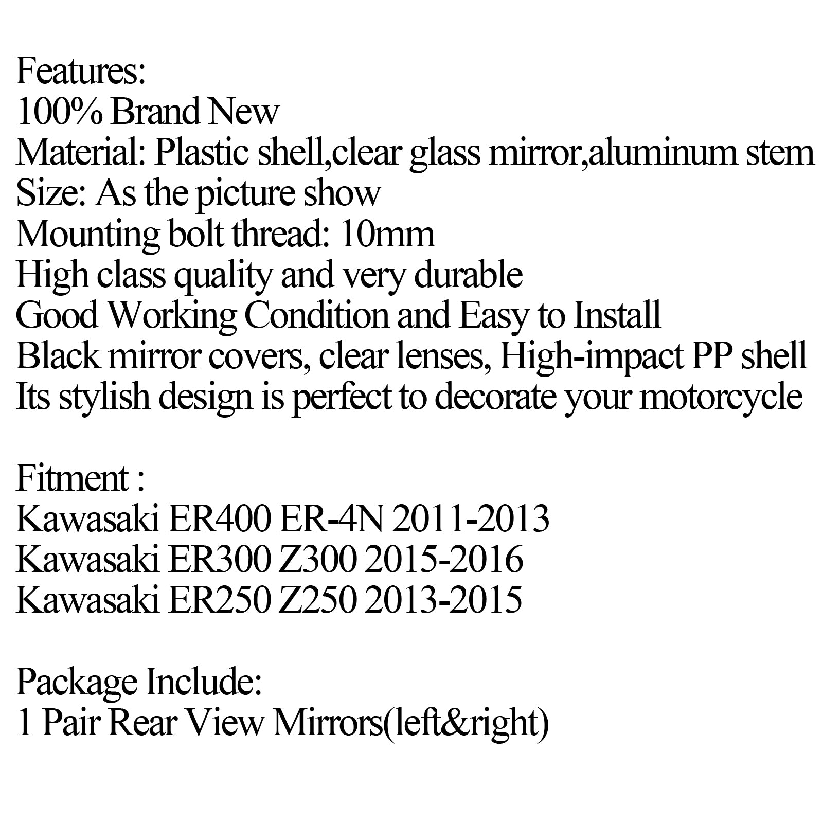 Specchietti retrovisori neri sinistro destro per KAWASAKI NINJA 250R EX250 2008-2013 generico