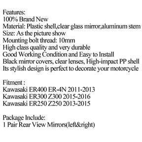 Specchietti retrovisori neri sinistro destro per KAWASAKI NINJA 250R EX250 2008-2013 generico