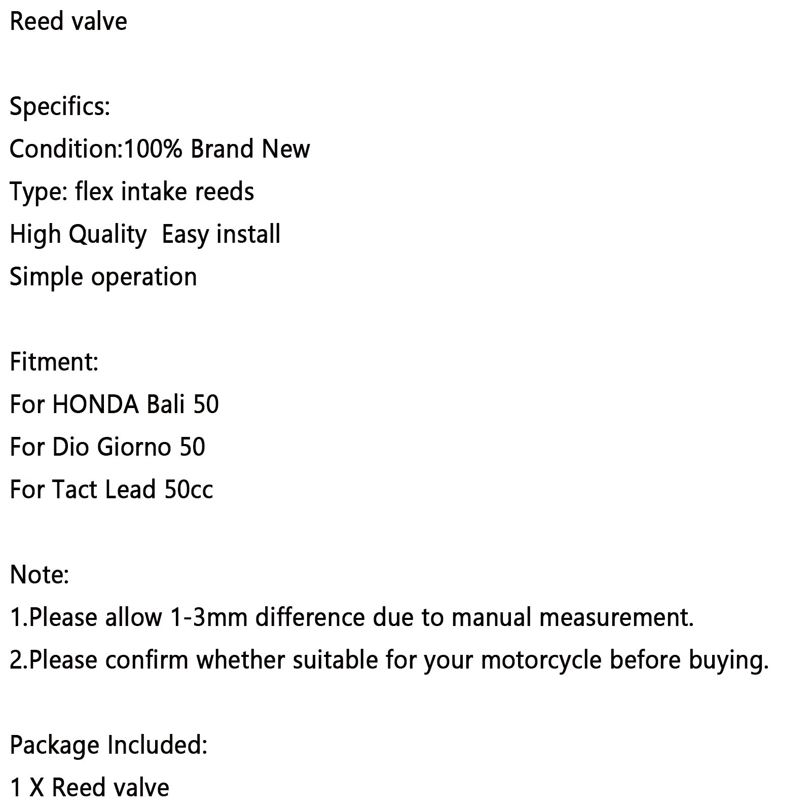 Membranventil für HONDA Bali 50 Dio Giorno 50 Tact Lead 50cc Generic