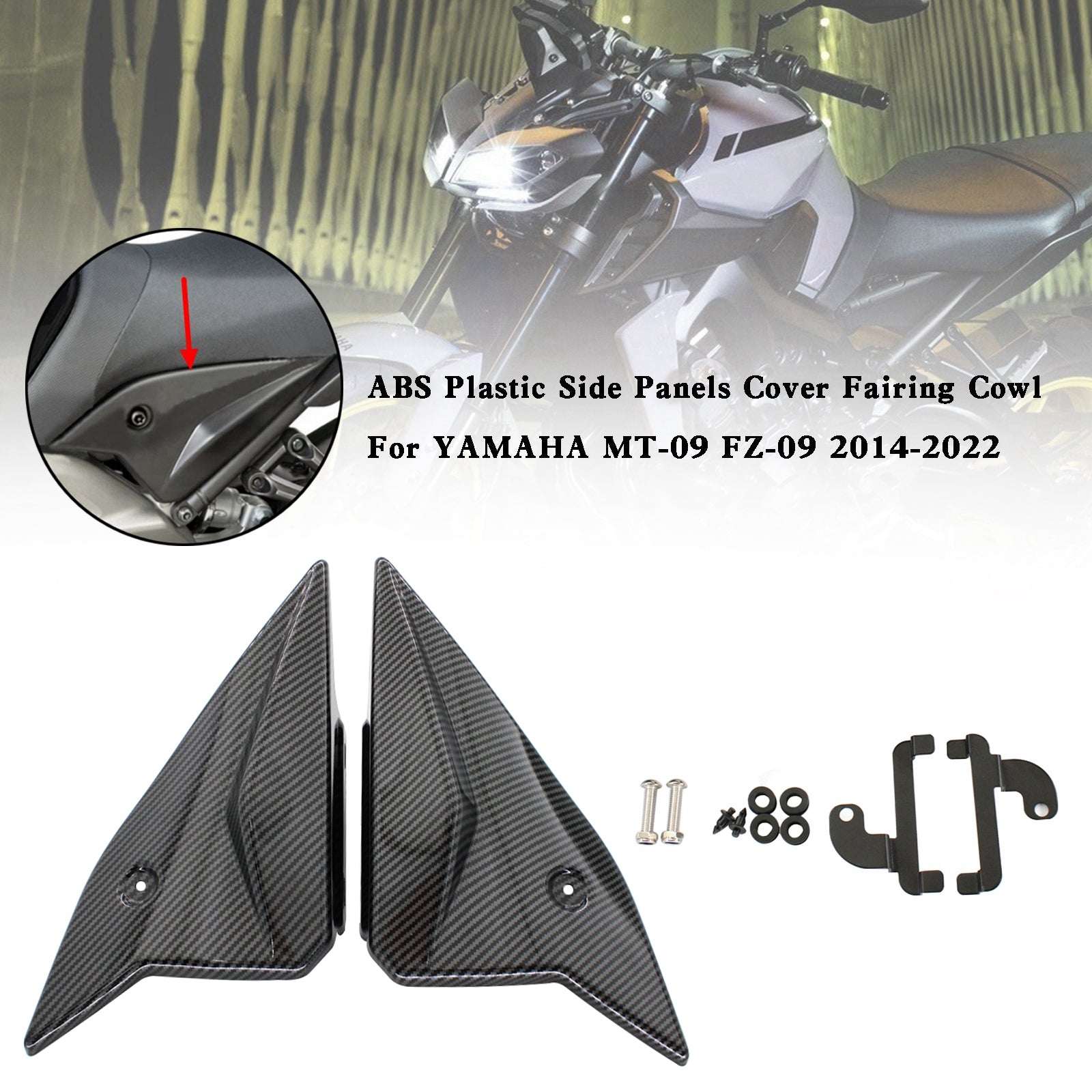 ABS Plastic Side Panels Cover Fairing Cowl For Yamaha MT-09 FZ09 2014-2022 Carbon Generic