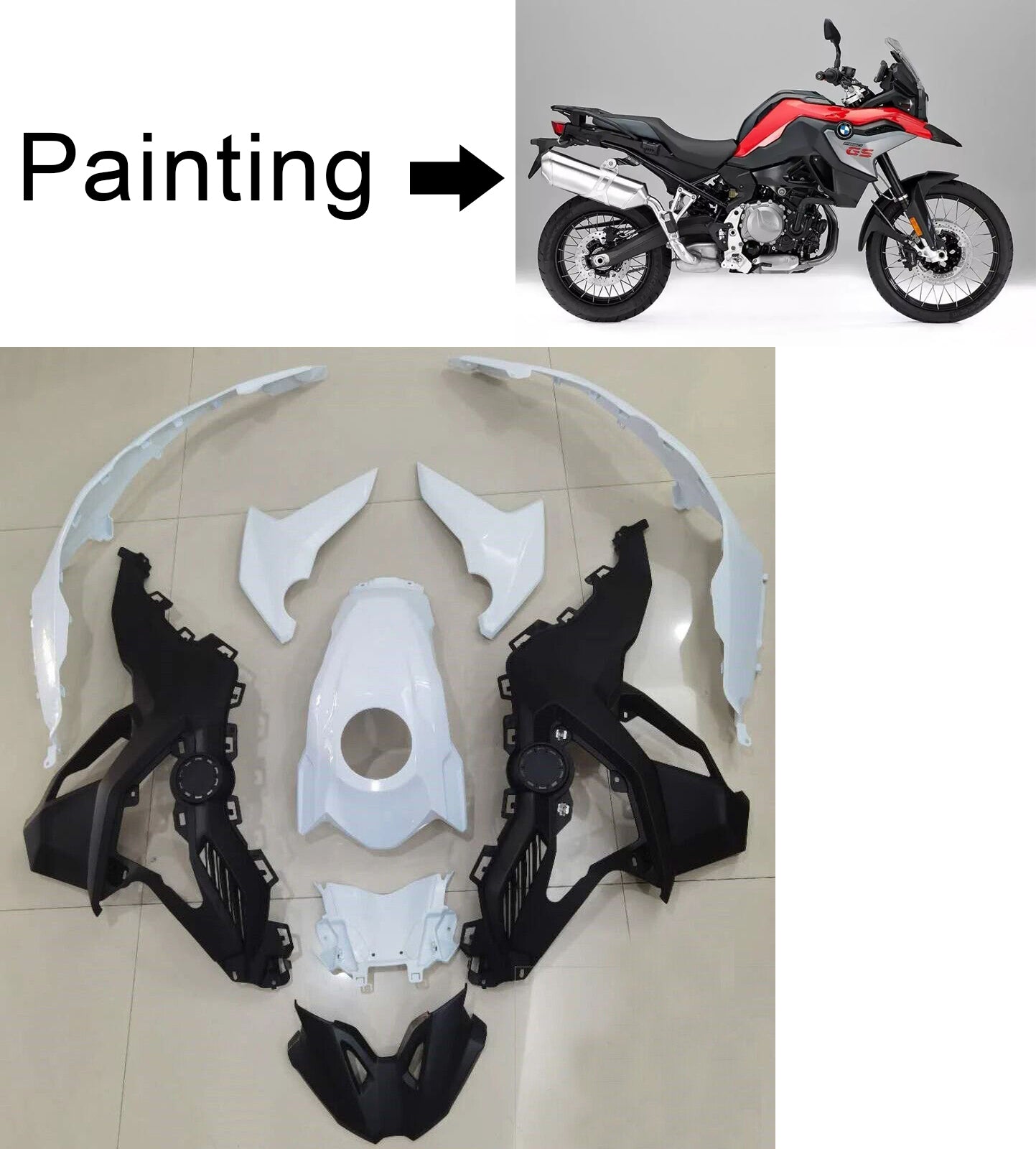 Amotopart BMW 2018–2020 F750GS/F850GS rot-schwarzes Verkleidungsset