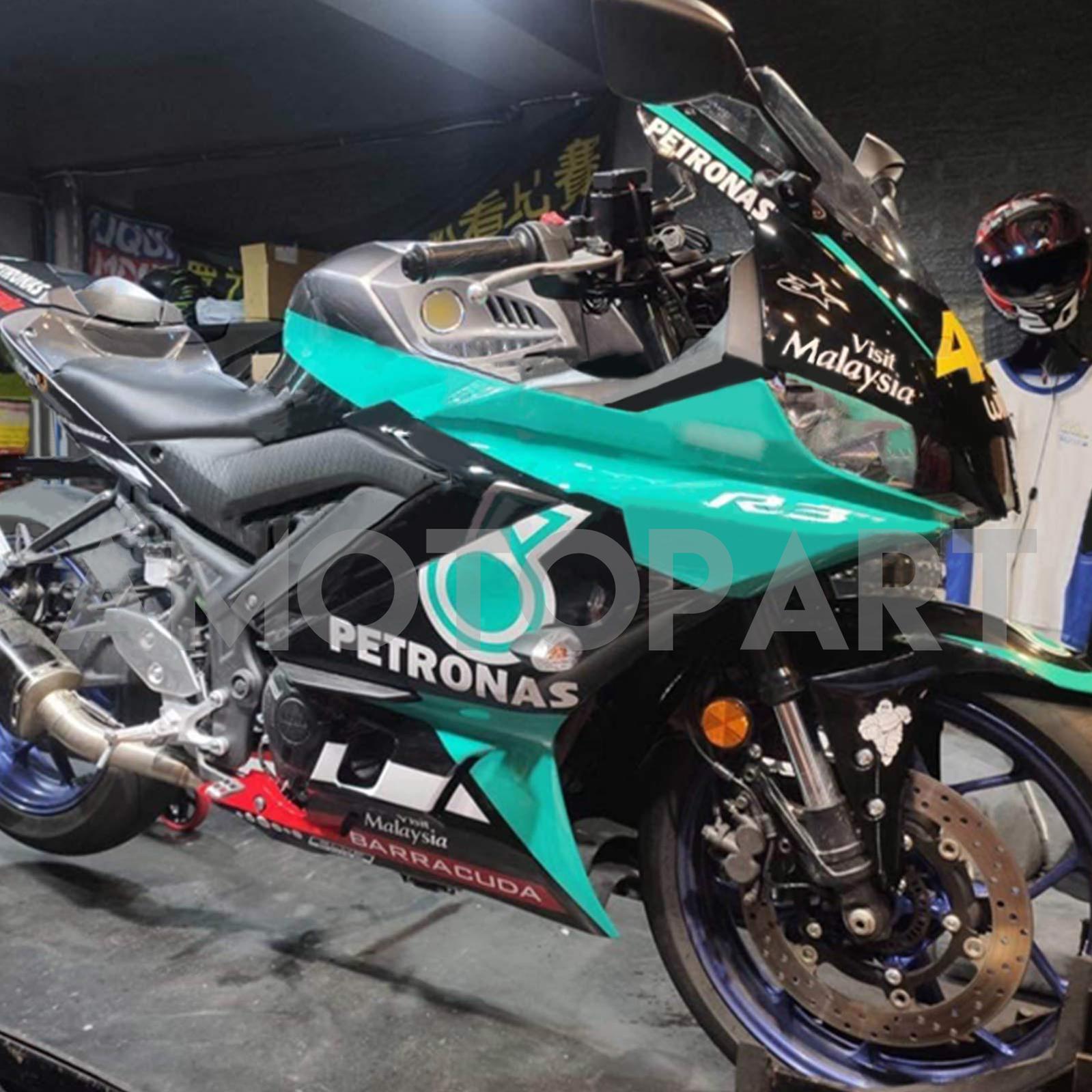 Amotopart Yamaha 2019-2021 YZF R3/YZF R25 Black Blue Fairing Kit