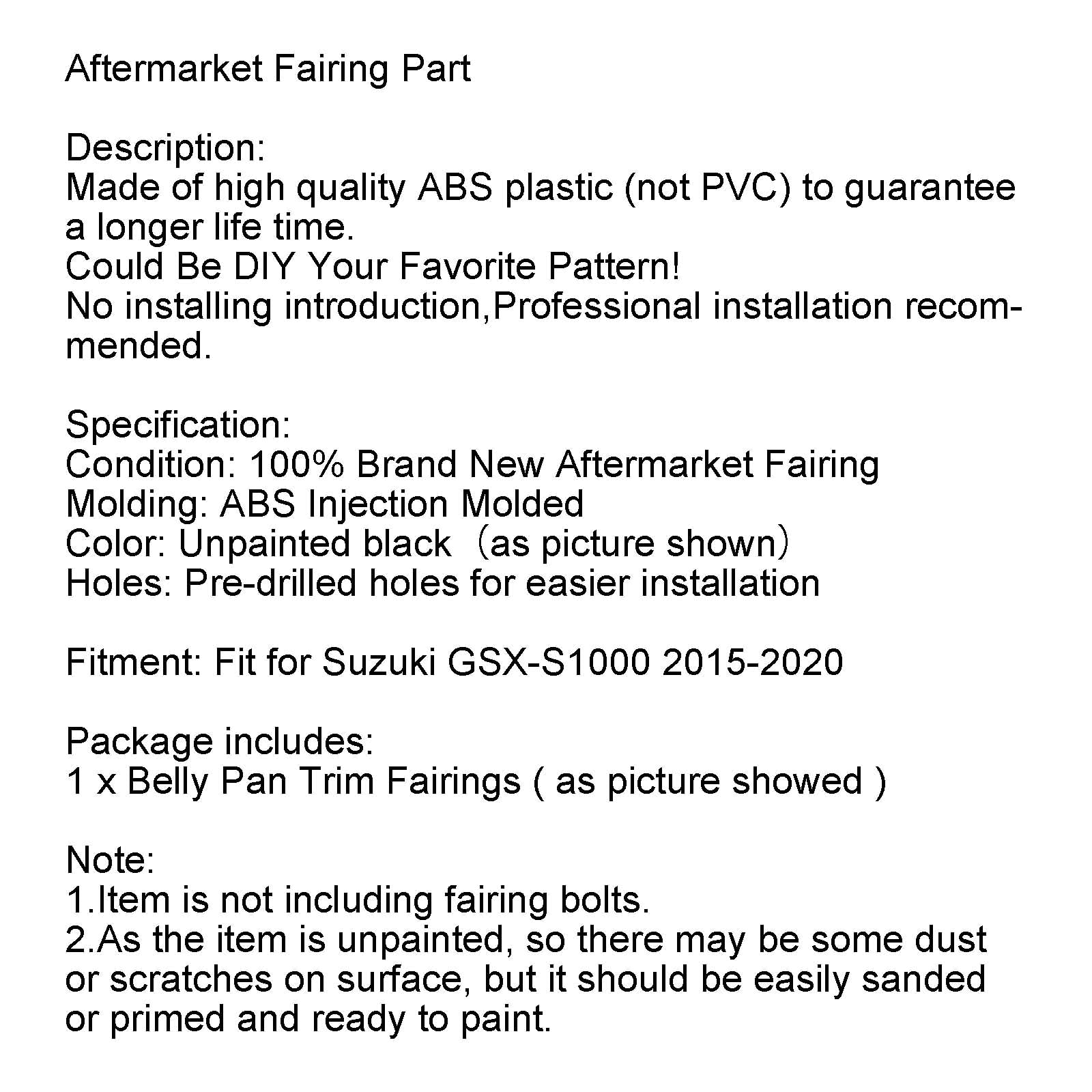 Unlackierte ABS-Bauchpfannenverkleidungen für Suzuki GSX-S 1000 2015-2020 Generic