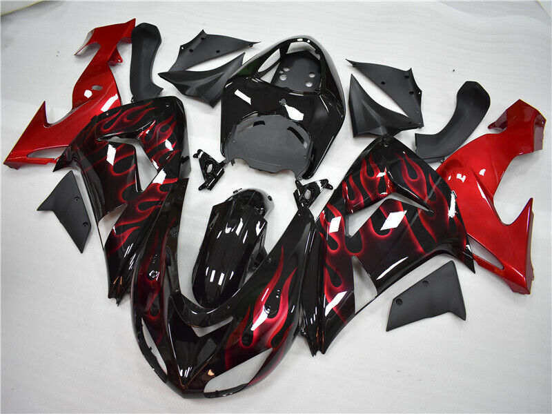 Amotopart Kawasaki ZX10R 2006 2007 Fairing Red Flame Kit