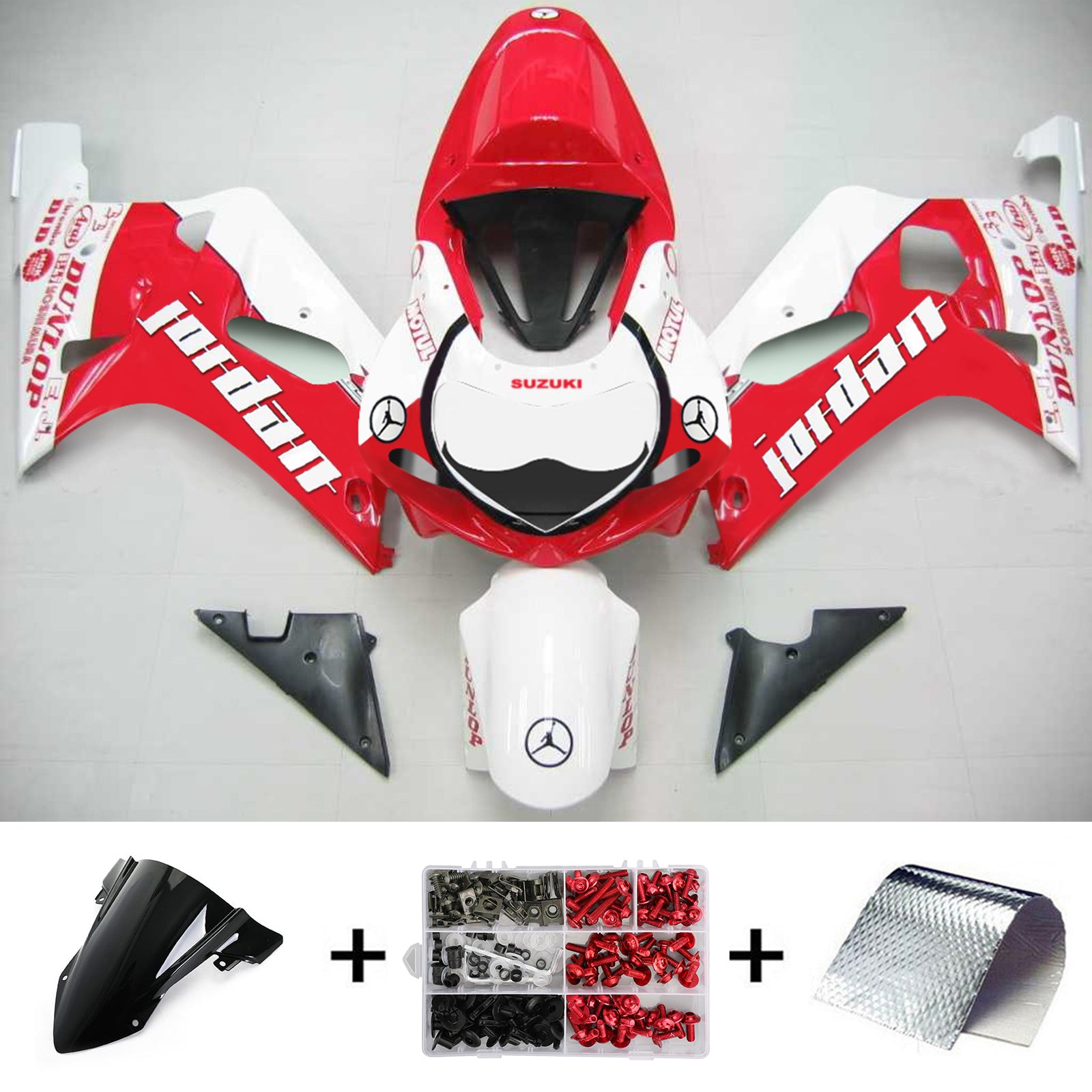 Amotopart Suzuki 01-03 GSXR600 & 00-03 GSXR750 Fairing red white Kit