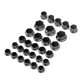 Set 30 Black Motor Engine Water Pump Body Screw Nut Bolts Caps Covers 5 sizes
