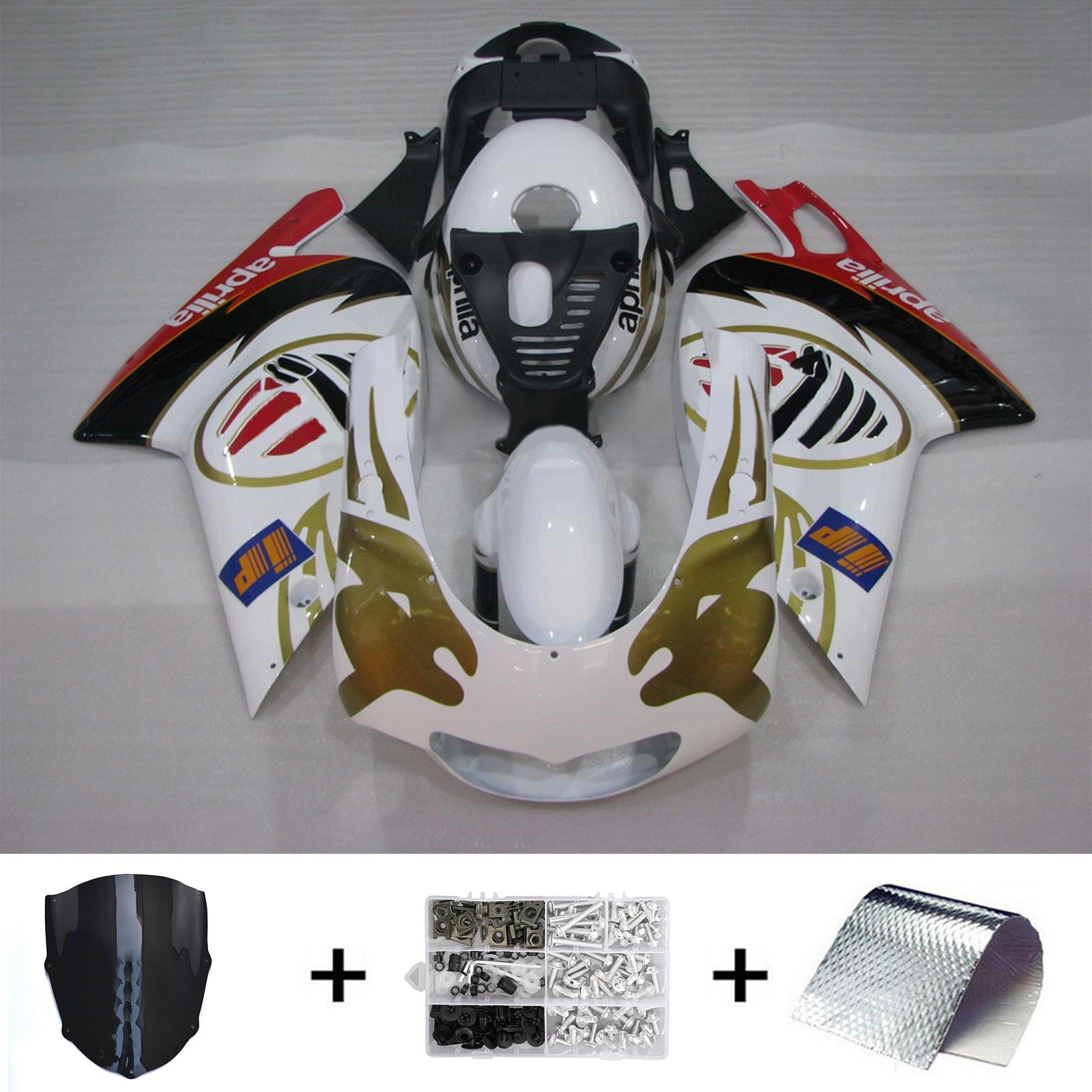 Amotopart 2000–2005 Aprilia RS125 Verkleidungsset in Weiß und Gold