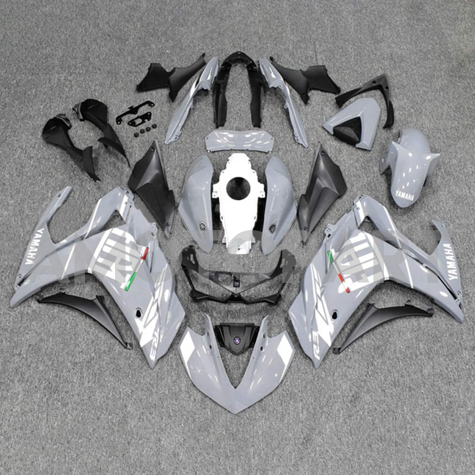 Amotopart Fairing Kit Yamaha 2014-2018 YZF R3 & 2015-2017 YZF R25 Black Gray 
 White Fairing Kit