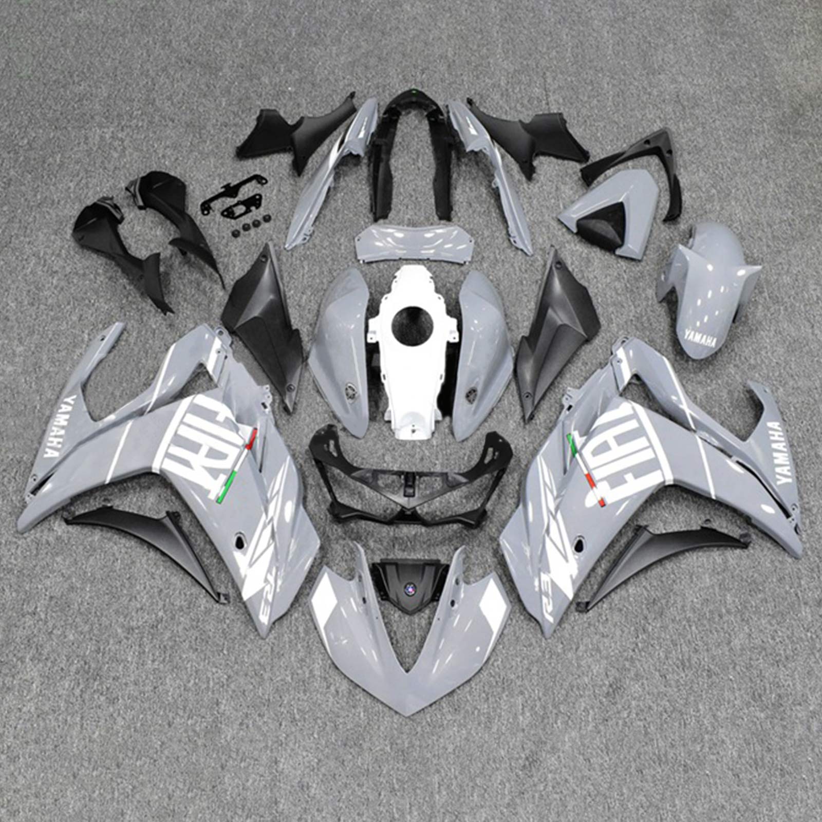 Amotopart Fairing Kit Yamaha 2014-2018 YZF R3 & 2015-2017 YZF R25 Black Gray 
 White Fairing Kit