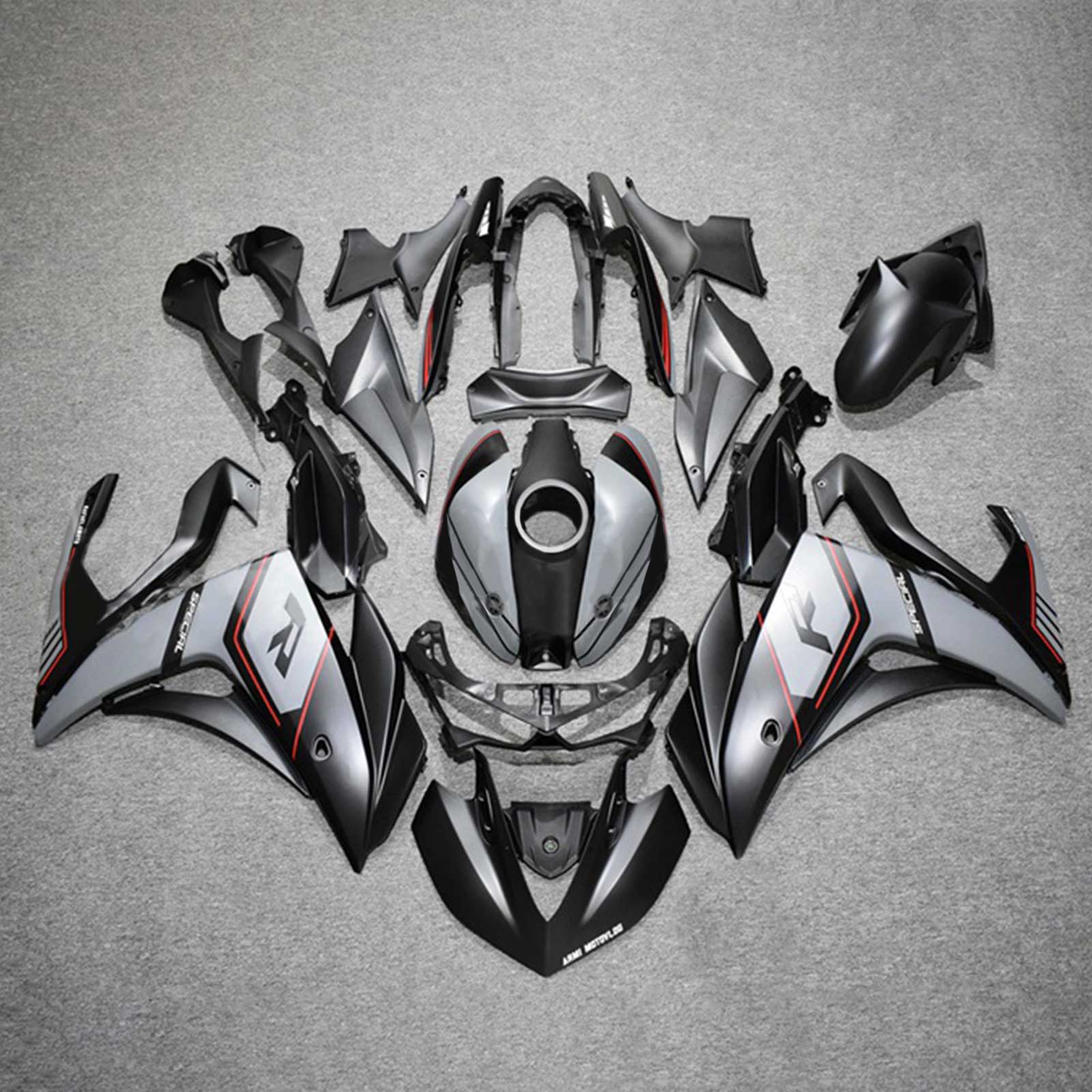 Kit de carenado Amotopart Yamaha 2014-2018 YZF R3 y 2015-2017 YZF R25 Kit de carenado negro mezclado gris