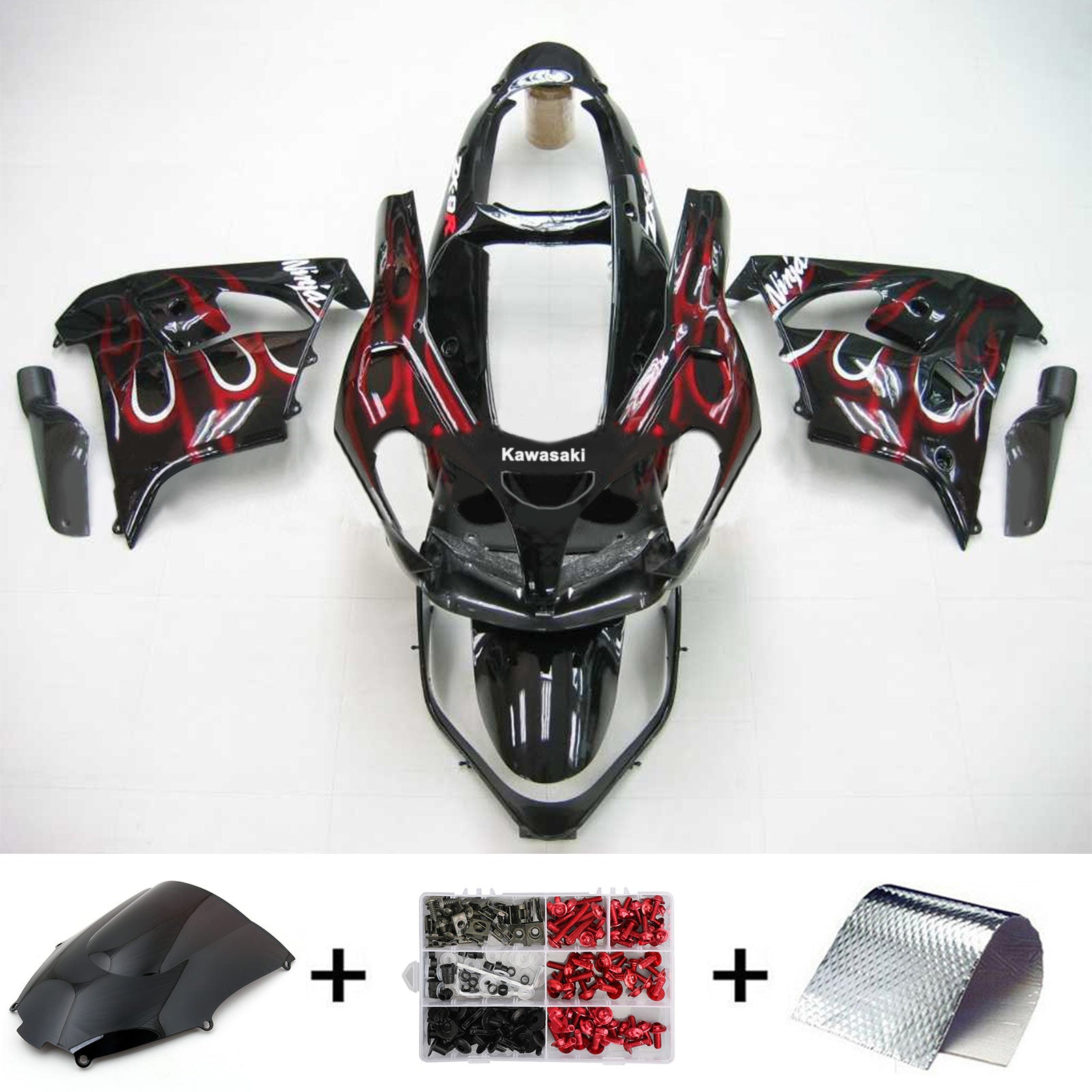Amotopart Kawasaki ZX9R 2000-2001 Black Red Fairing Kit