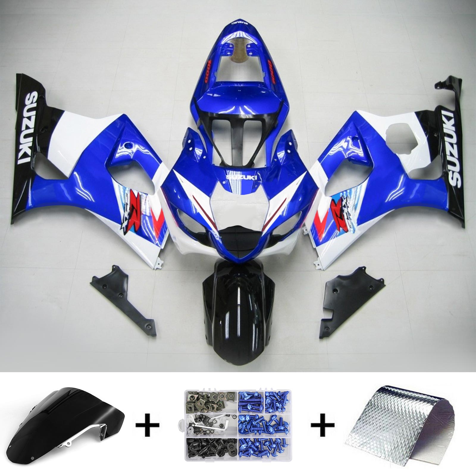 Amotopart Suzuki 2003-2004 GSXR1000 Kit de carenado negro azul