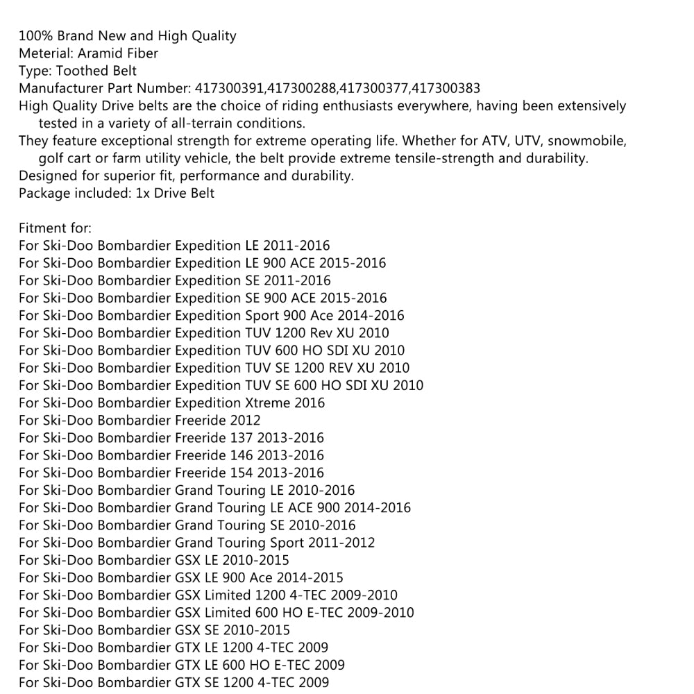 Courroie de Transmission courroie d'entraînement 417300391 pour ski-doo Bombardier expédition TUV 1200 4-TEC 2009-2011