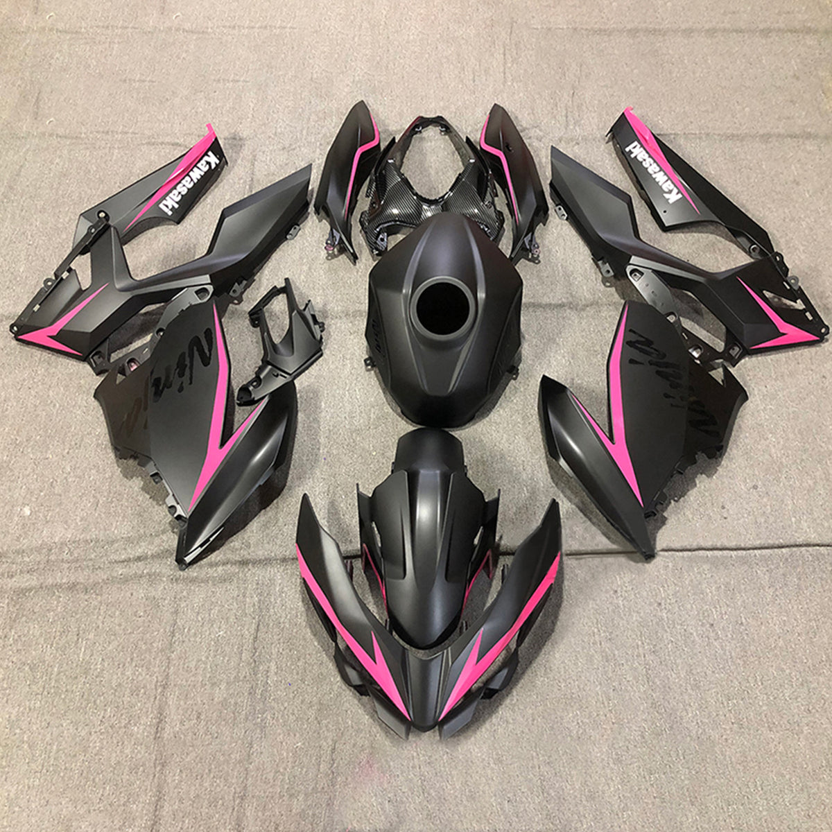 Amotopart Kawasaki 2018-2023 EX400/Ninja400 Pink Line Black Fairing Kit