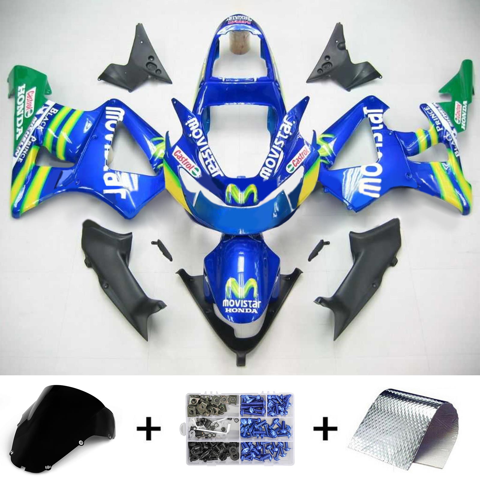 Amotopart 2000-2001 Honda CBR929RR Fairing Green&Blue Monster Kit