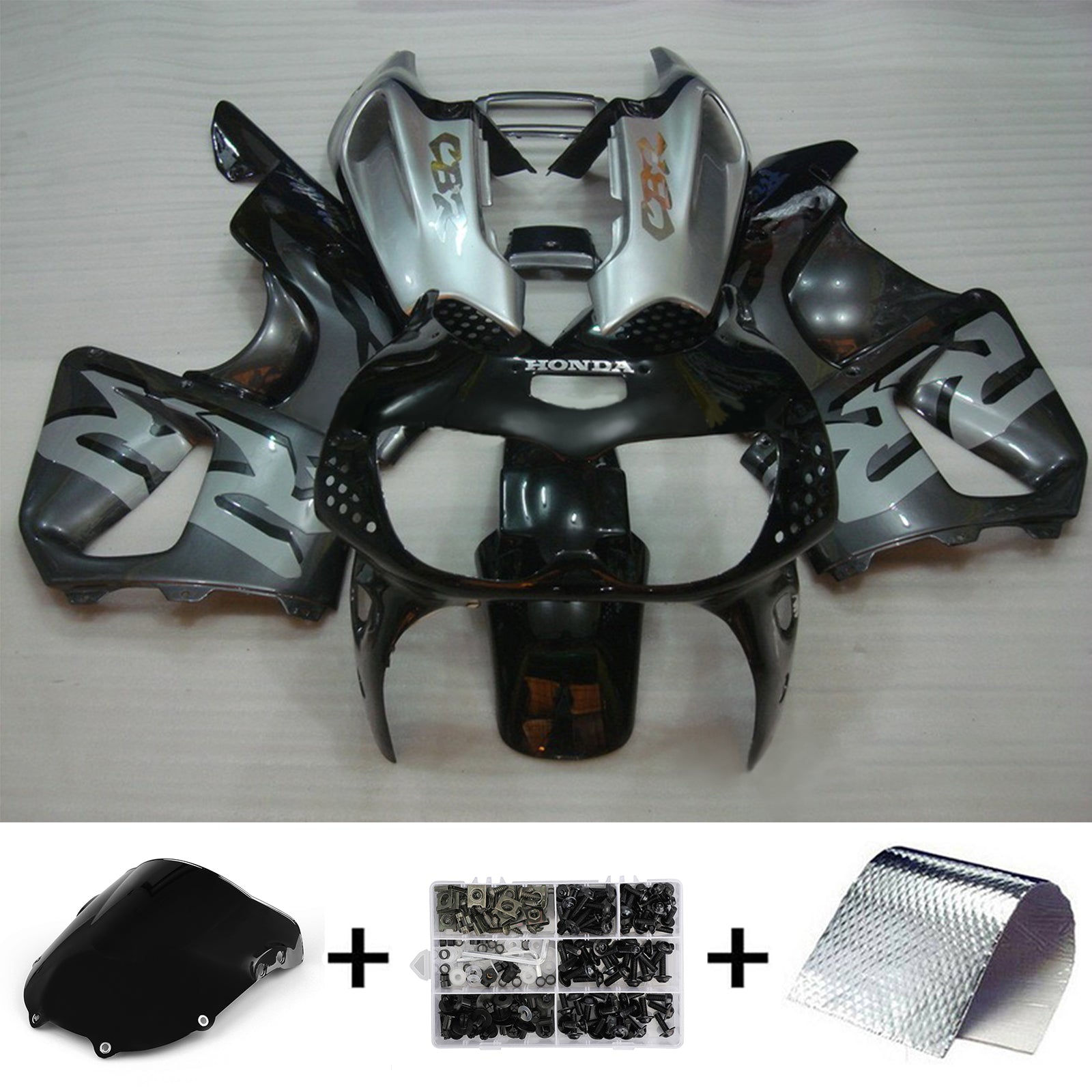 Amotopart 1994-1995 Honda CBR900RR 893 Kit de carénage noir et gris