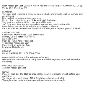 06-10 Yamaha Fz-1 Fz1 Rear Passenger Seat Black Cushion 3C3-24750-02-00