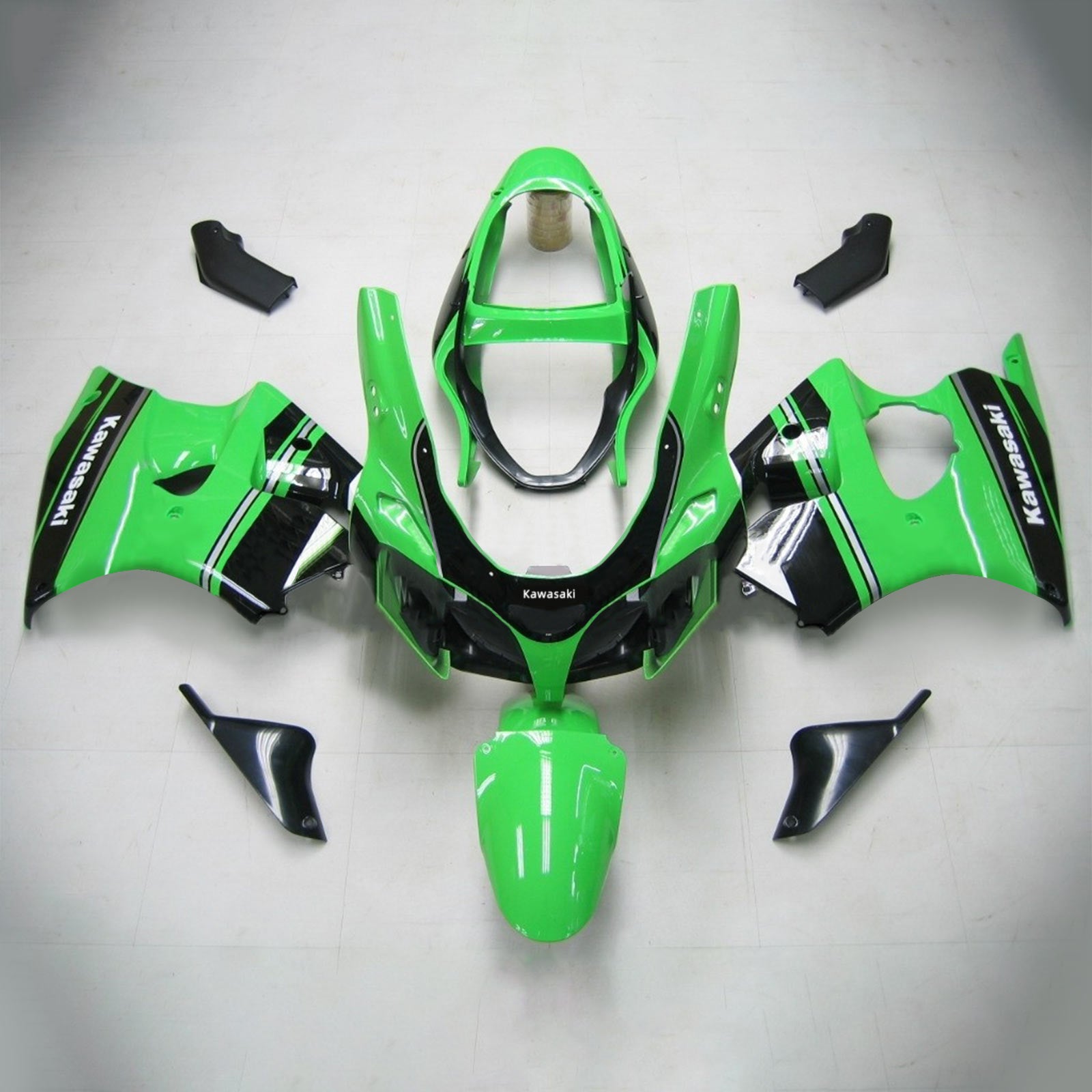 Amotopart Kawasaki 2000-2002 Zx6R 636/ZZR600 2005-2008 Fairing Green Black Kit