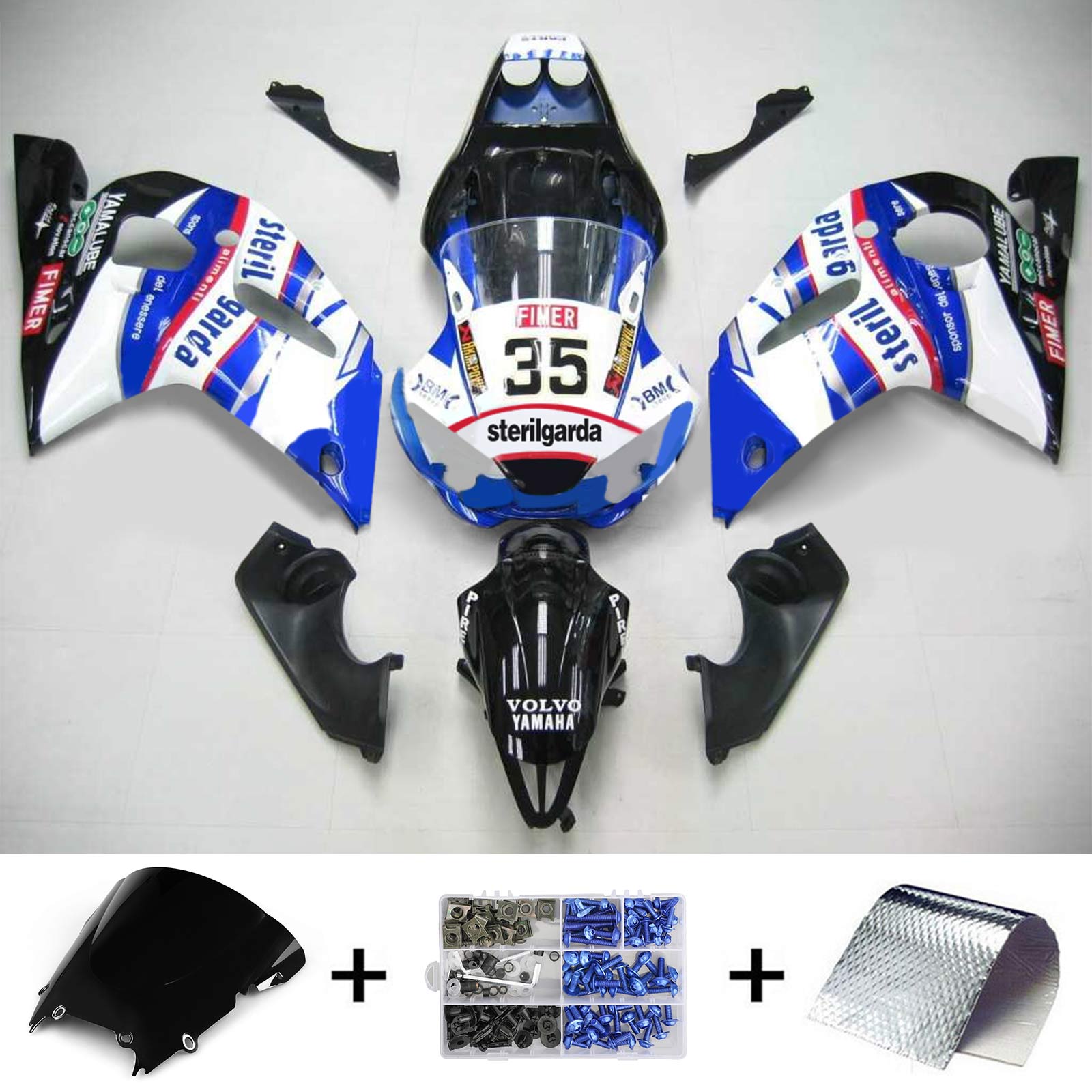 Amotopart Yamaha 1998-2002 YZF 600 R6 Blue White NO.35 Fairing Kit