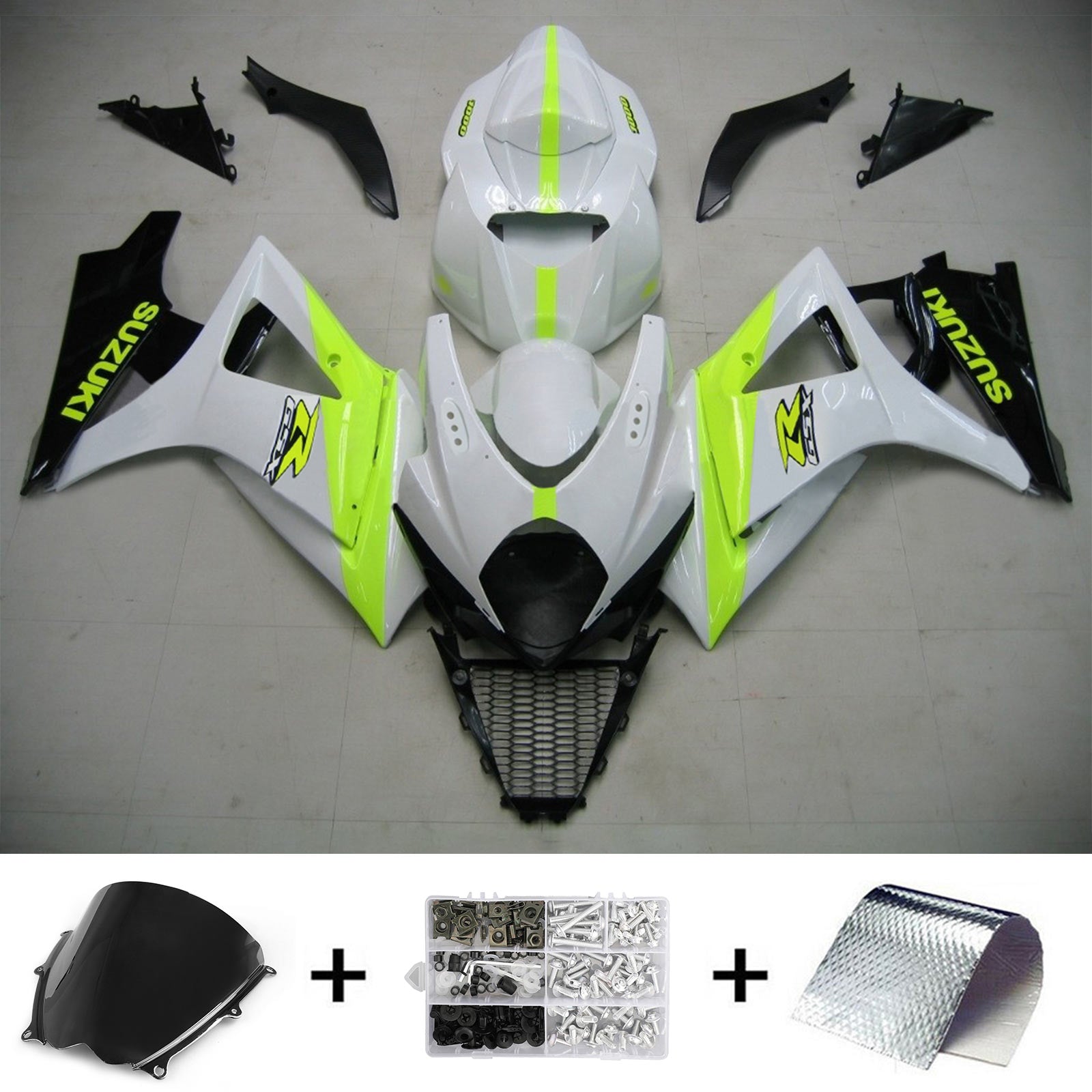 Amotopart 2007-2008 Suzuki GSXR1000 Fairing White & Yellow Kit