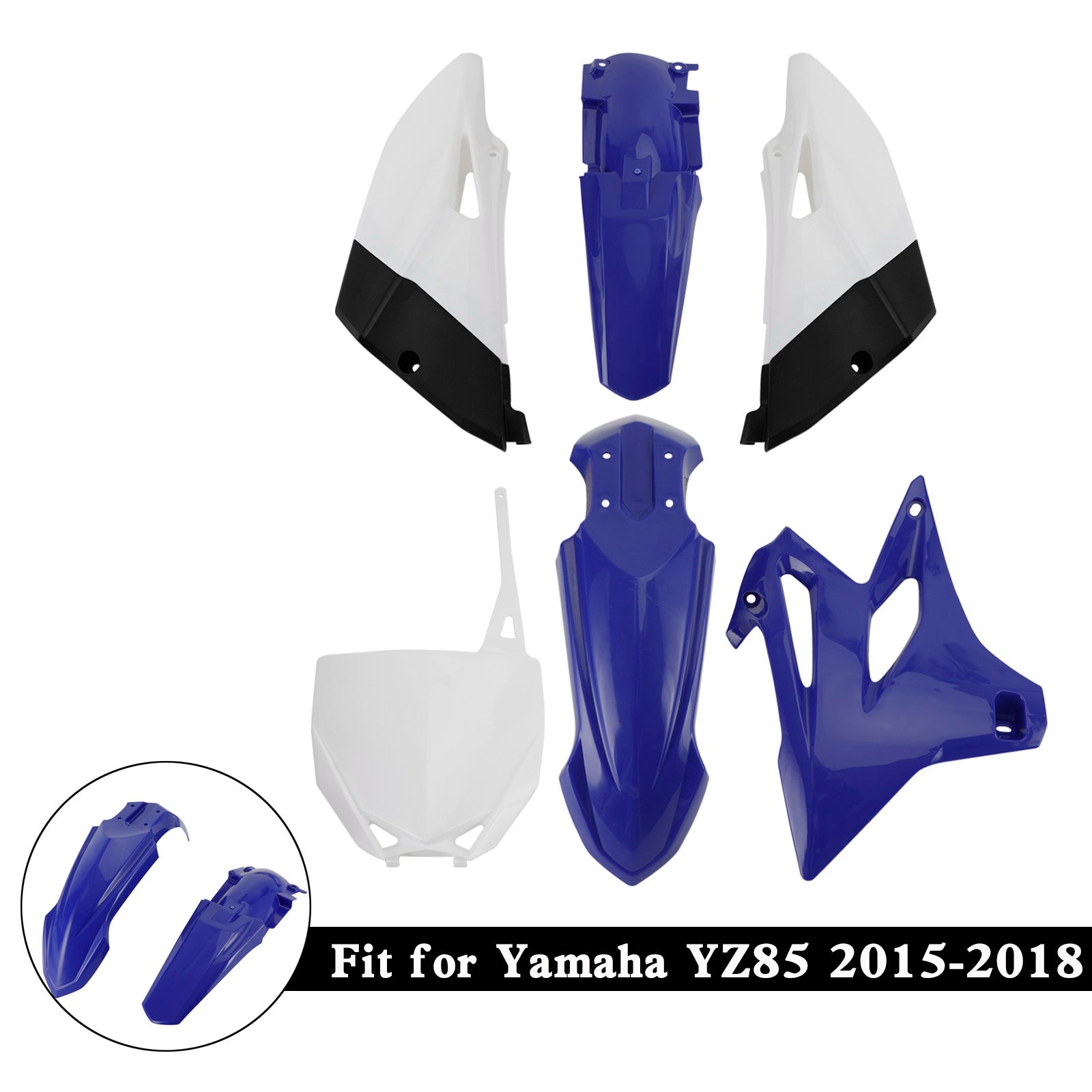 Amotopart 2015-2018 Yamaha YZ85 Kit de carenado azul y blanco