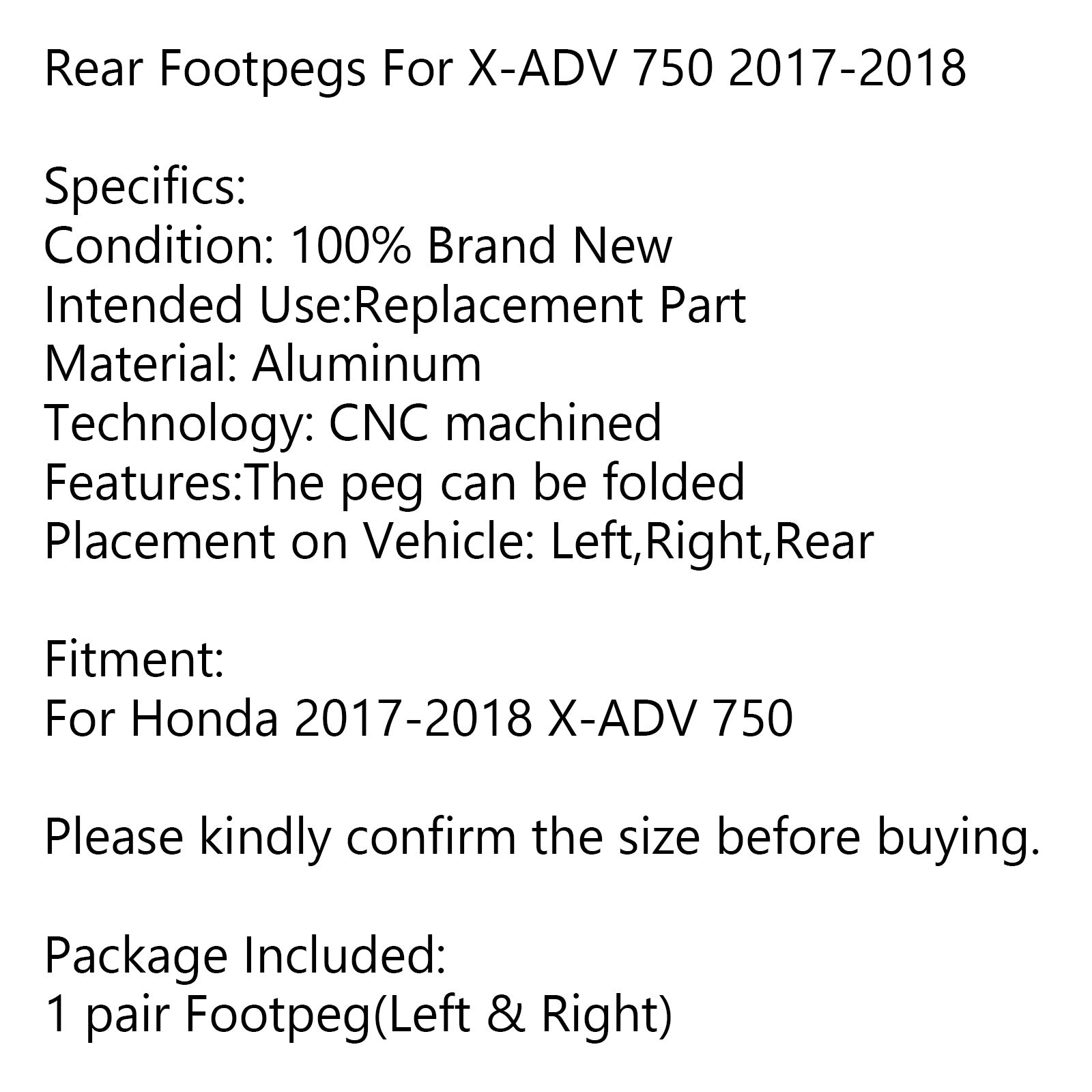 Moto Klappbare Fußstützen Fußrasten Hintere Pedale Für Honda X-ADV 750 2017-2018 Schwarz