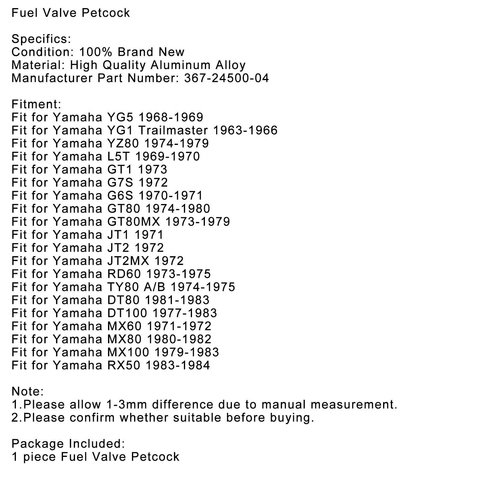 FUEL VALVE PETCOCK fit for Yamaha YG5 YG1 YZ80 L5T RX50 DT80 TY80 367-24500-04