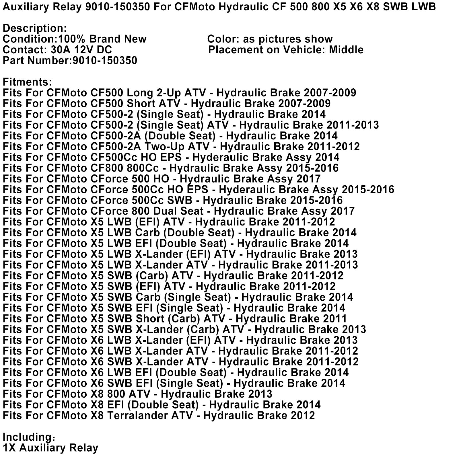 Auxiliary Relay 9010-150350 For CFMoto Hydraulic CF 500 800 X5 X6 X8 SWB LWB Generic