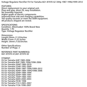 Voltage Regulator Fit For Yamaha 20HP 1989-2010 Yamaha 40HP 1984-1994/1998-2006