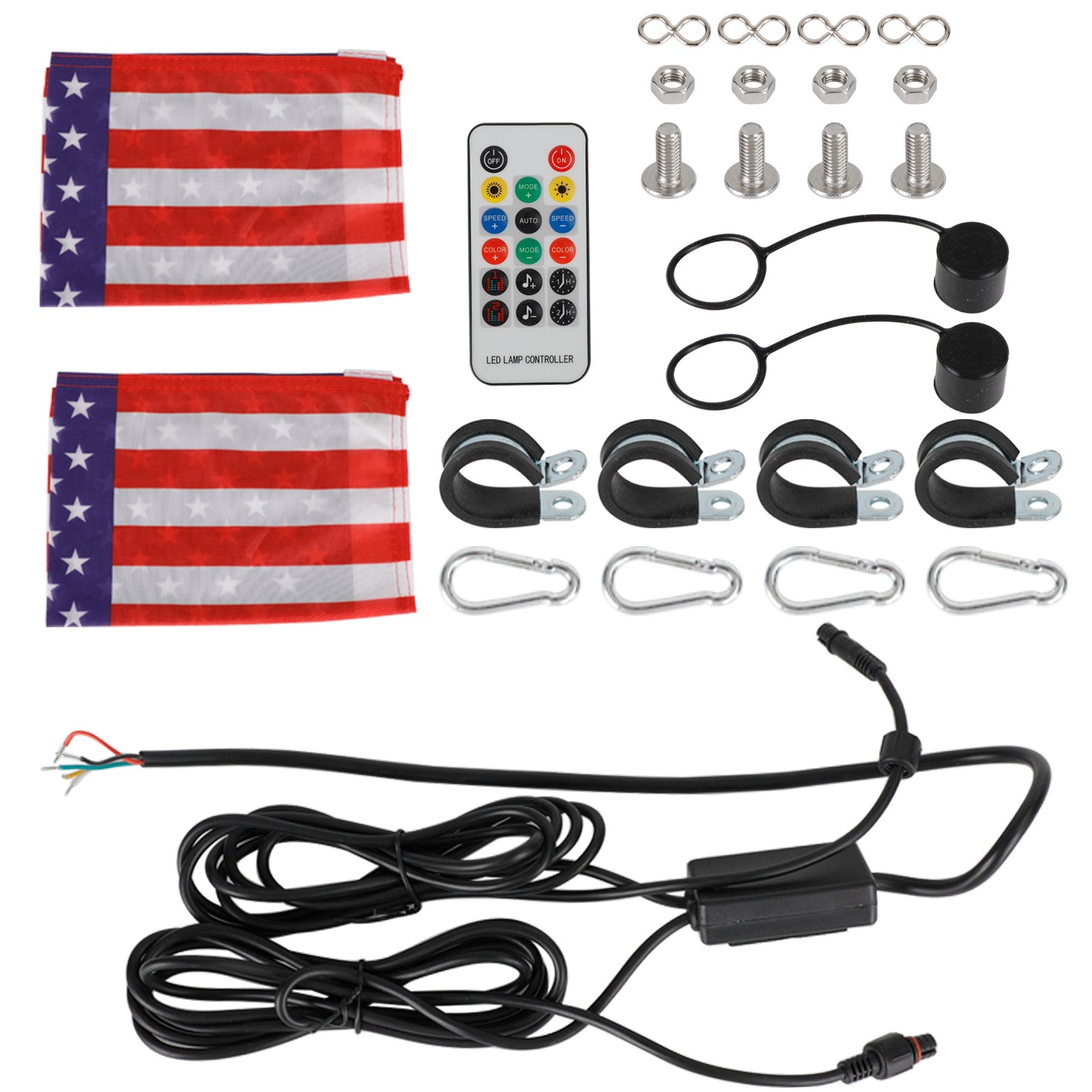 Polaris RZR UTV ATV 2X 3ft RGB LED Whip Lights Antenna W/ Flag Remote Control