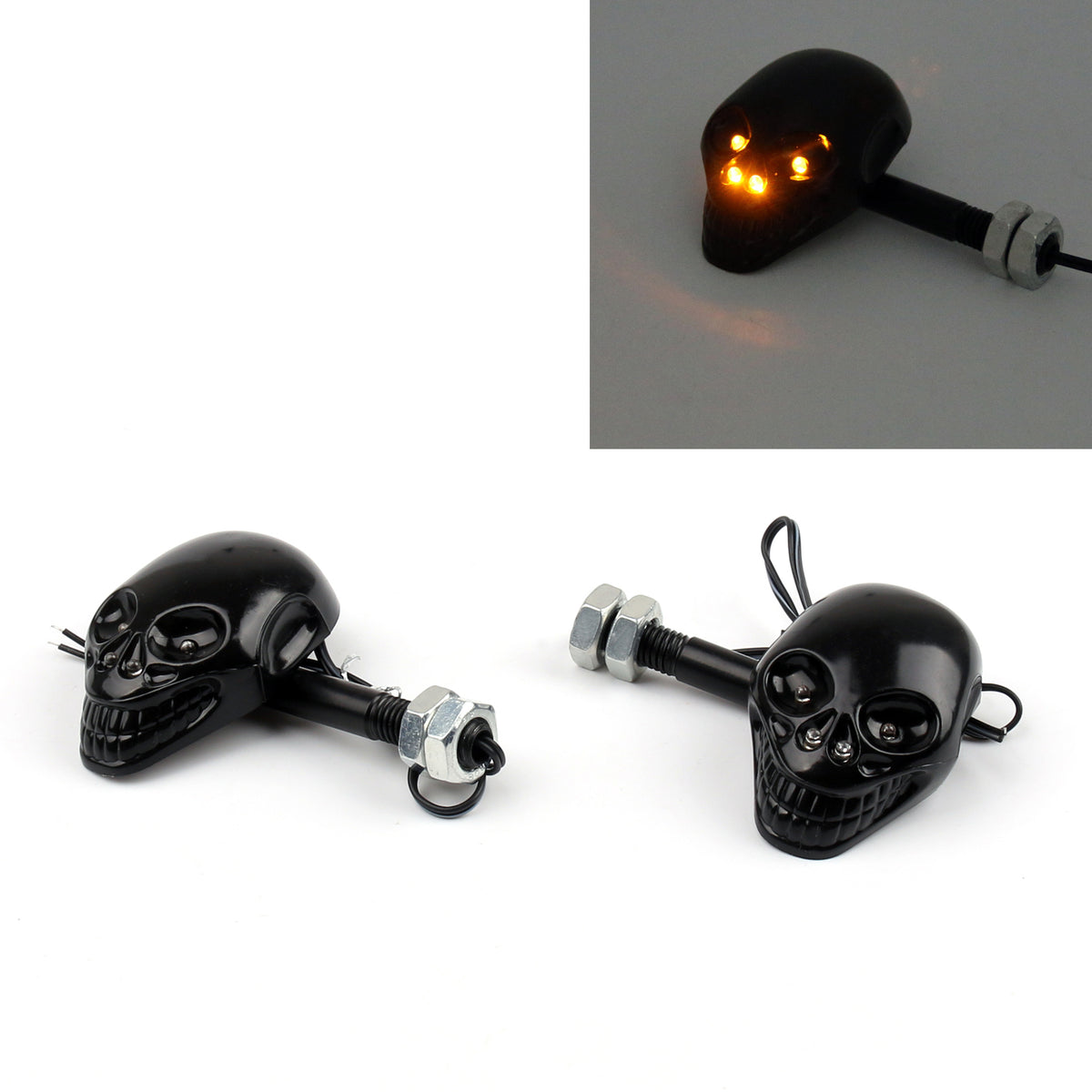 Motorcycle Skull Head Turn Signal Indicator Blinker 12V LED Light Lamp
