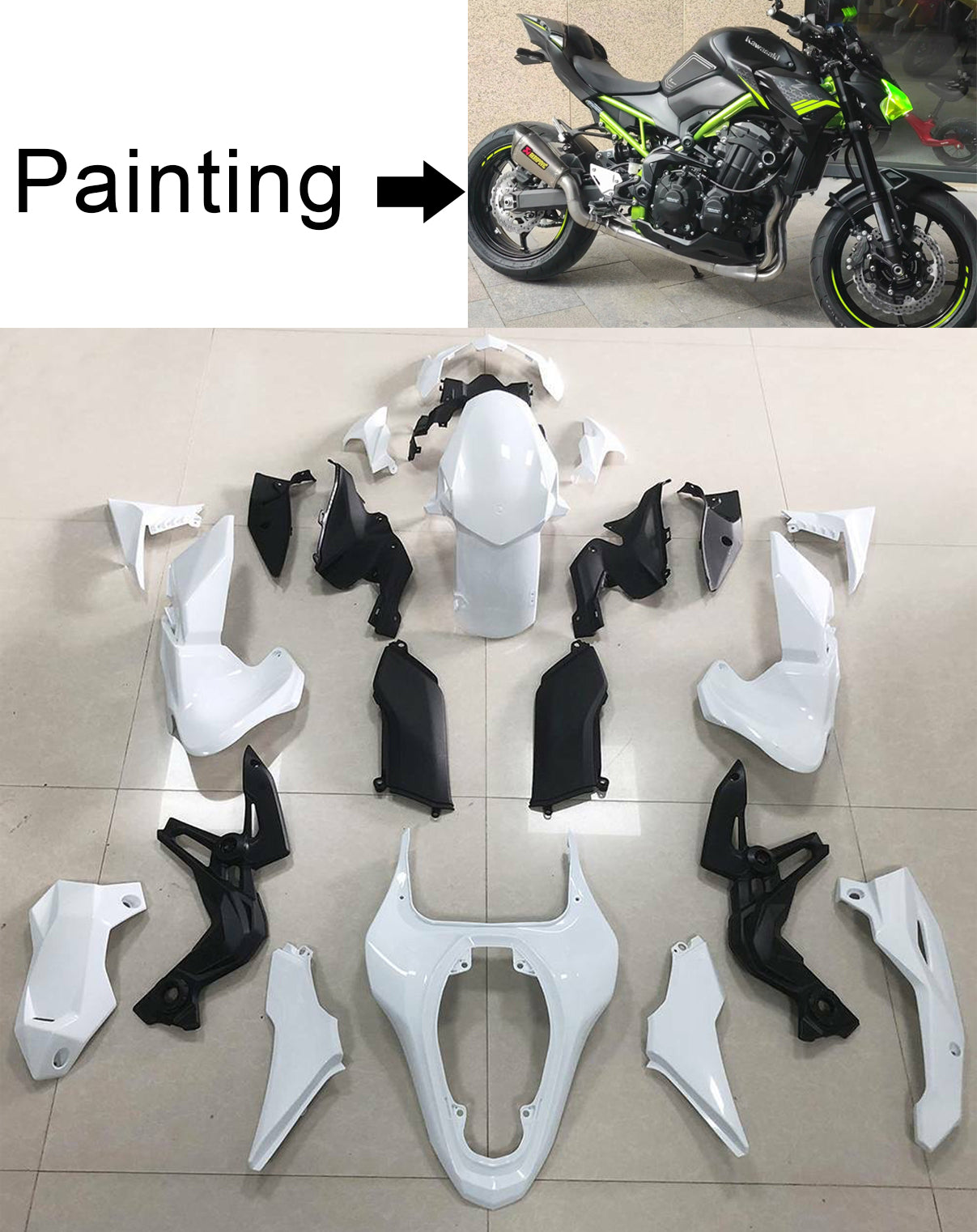 Amotopart 2020-2021 Kawasaki Z900 Kit de carénage noir et vert