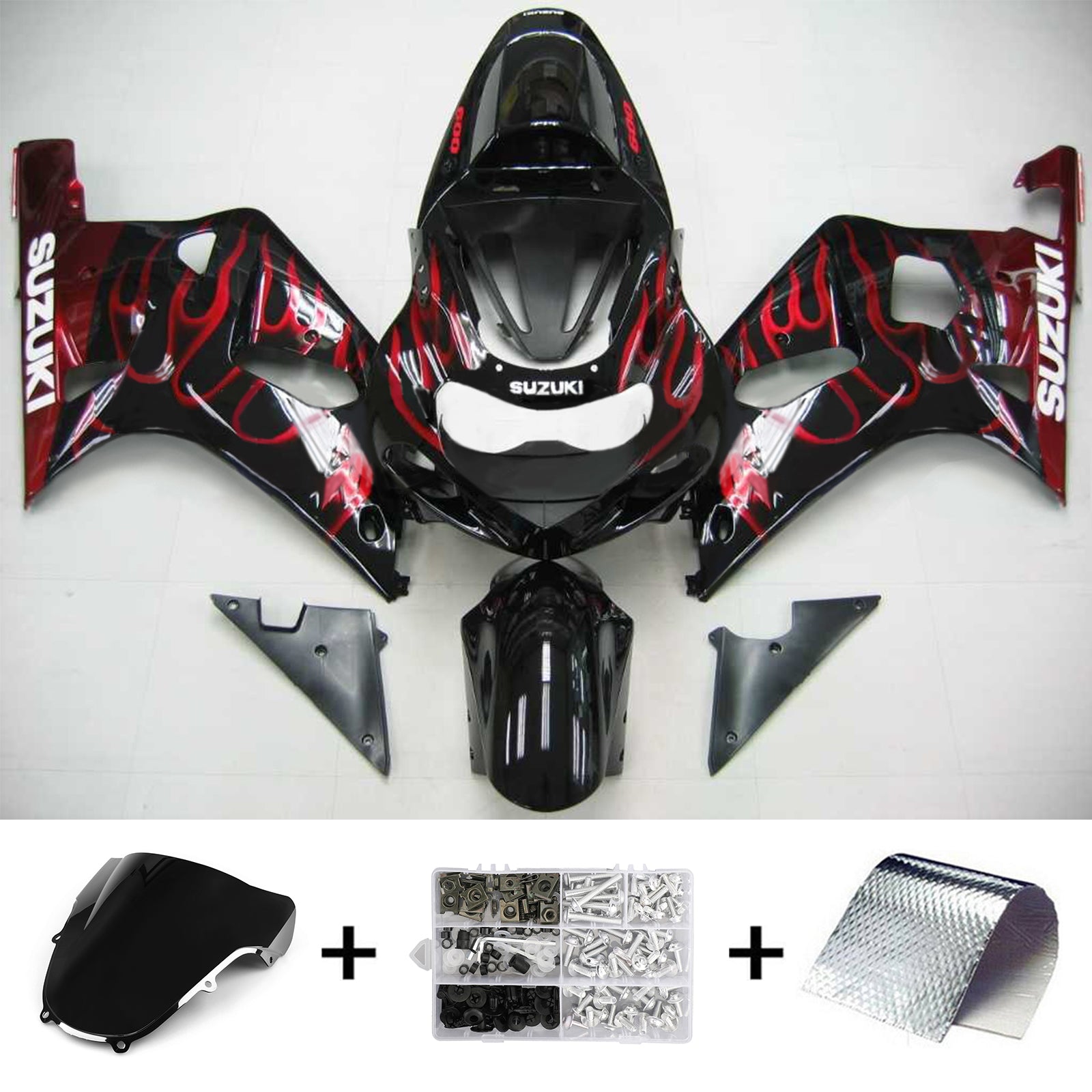 Amotopart Suzuki 01-03 GSXR600 & 00-03 GSXR750 Black Red Fairing Kit