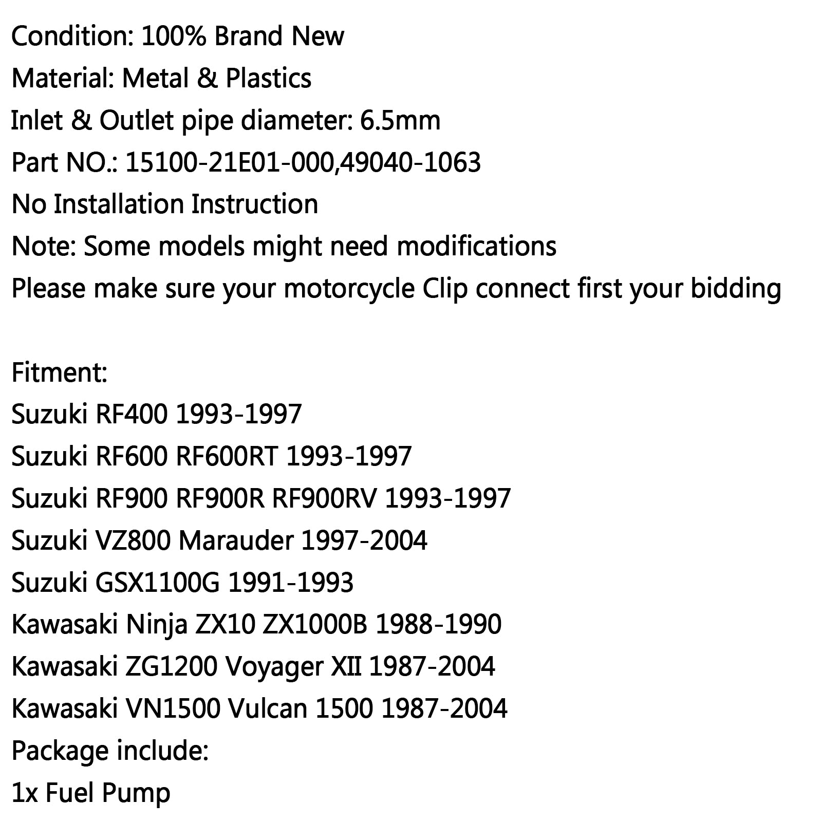 Fuel Gas Pump For Suzuki RF400 RF600 RF900 VZ800 GSX1100G Kawasaki Ninja ZX10